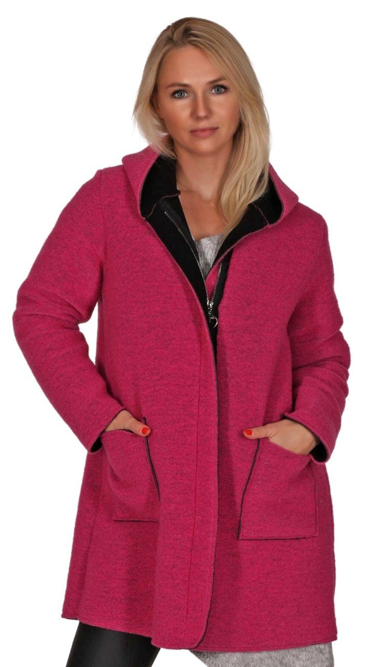 Charis Moda Kurzmantel Jacke mit aufgesetzten Taschen und Kapuze im Oversize Look