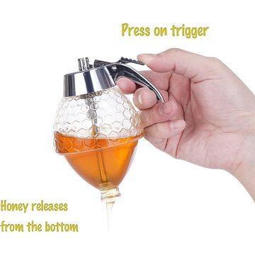 GLIESE Honigglas Transparent Honigglas Honig-Dosierer, mit Untersatz, Wabenmuster, Acryl