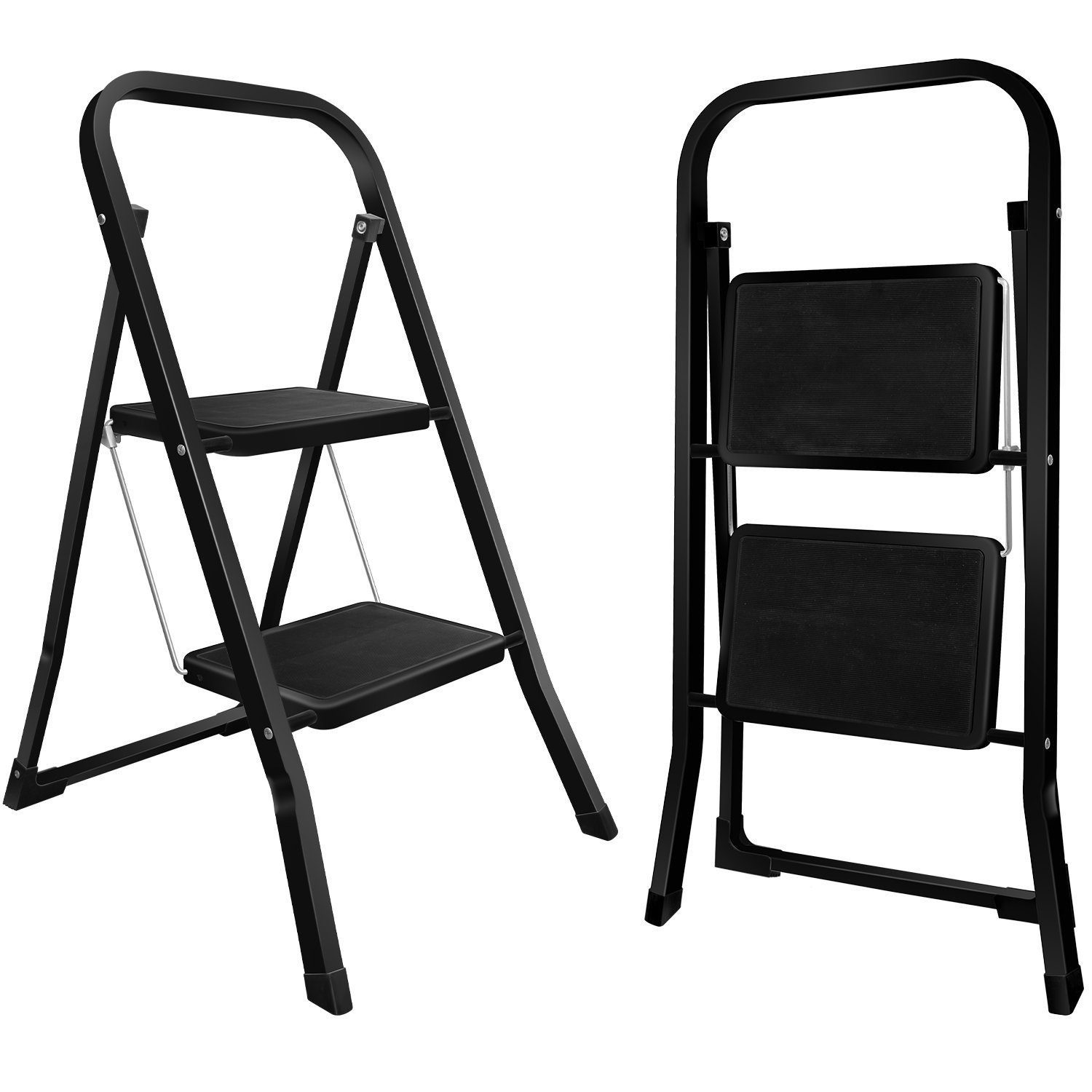 SunJas Trittleiter OZ-Step02 2/3 stufen Mit extrabreiten rutschfesten Trittstufen (Eisen Stehleiter, Multifunktionsleiter für Zuhause, Küche & Garten), Klappleiter & Handlauf Stehleiter bis 150 kg