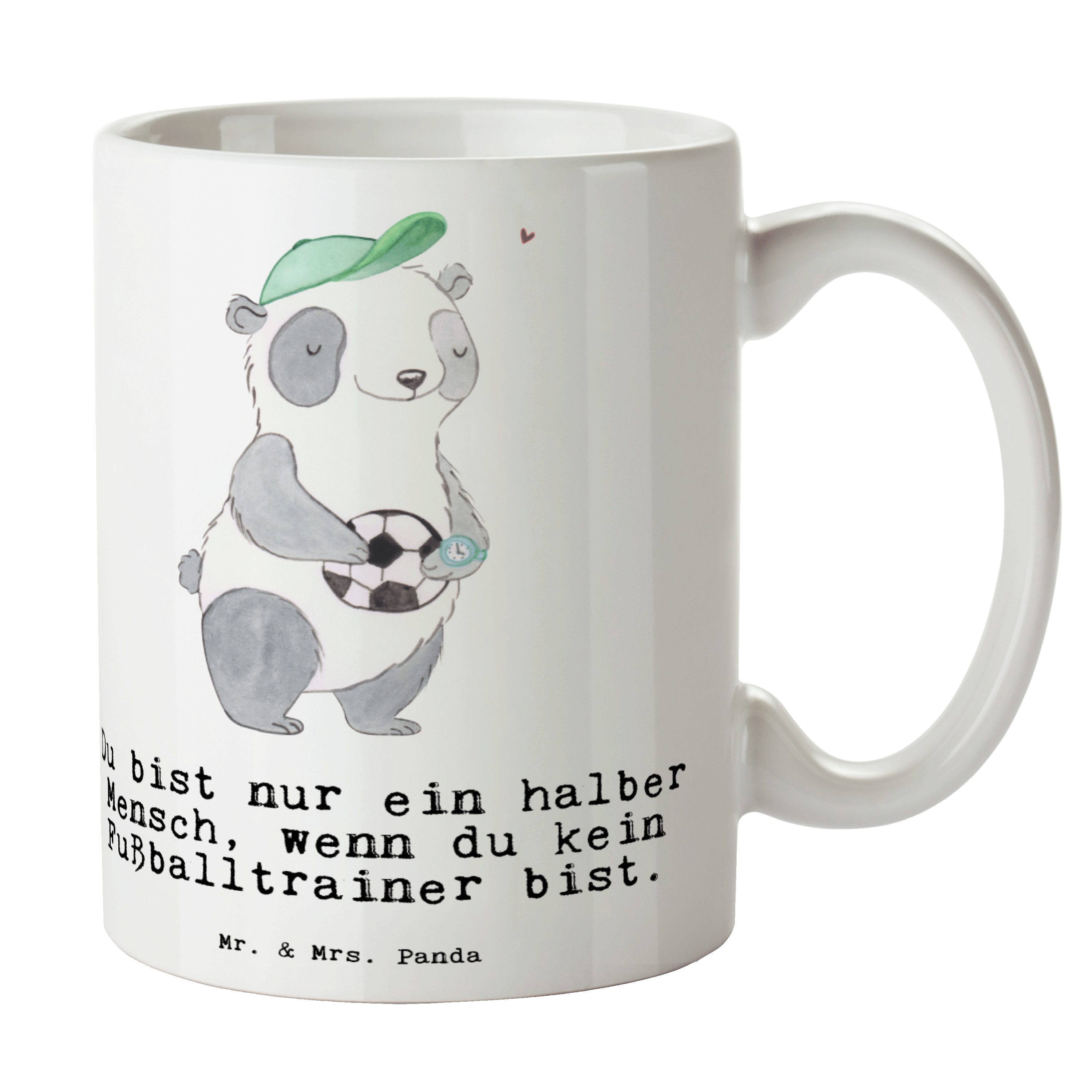 Mr. & Mrs. Panda Tasse Fußballtrainer mit Herz - Weiß - Geschenk, Kaffeebecher, Fußballspiel, Keramik