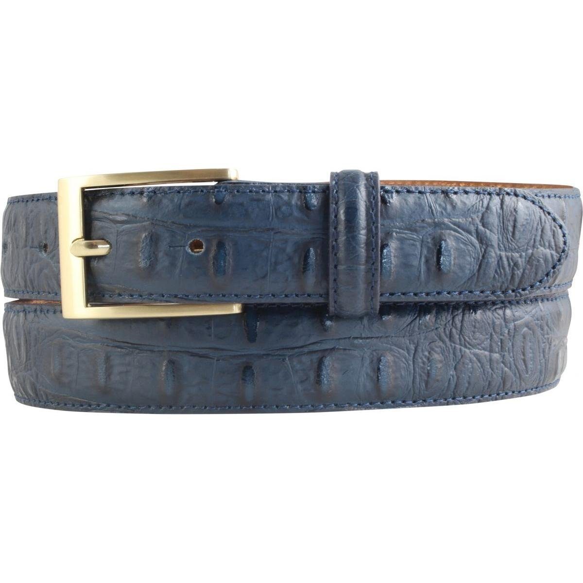 BELTINGER Ledergürtel Gürtel mit Krokoprägung 3 cm - Leder-Gürtel für Herren mit goldener Gü Marine, Gold