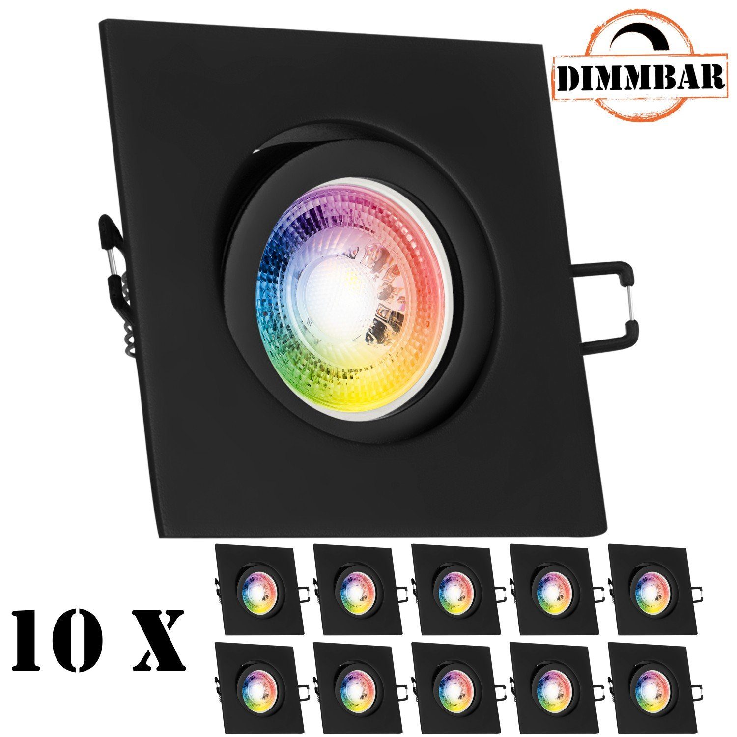 LEDANDO LED Einbaustrahler 10er RGB LED Einbaustrahler Set GU10 in schwarz matt mit 3W LED von LE | Strahler