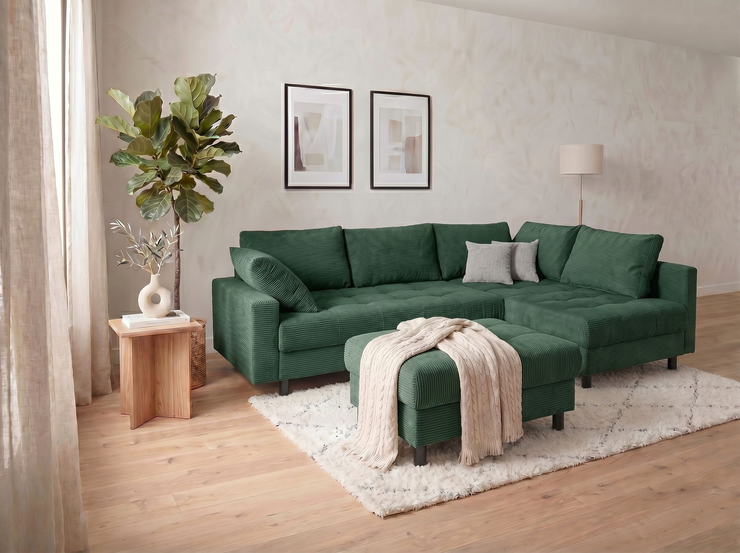 COLLECTION AB Ecksofa Toni L-Form 274 cm, Set: Sofa & Hocker, 2 Zierkissen, Bonell-Federkern