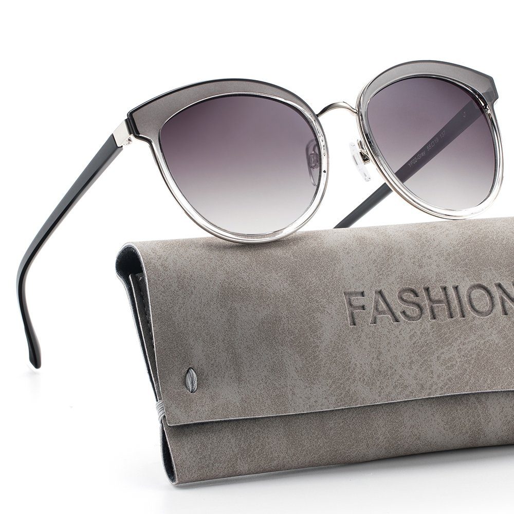 GlobaLink Sonnenbrille Fliegerbrille Damen Retro Stil UV400-Schutz Grau