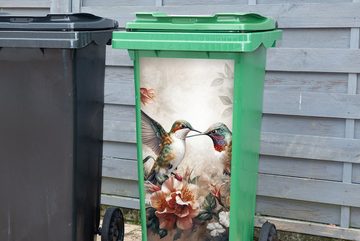 MuchoWow Wandsticker Kolibri - Vögel - Blumen - Natur (1 St), Mülleimer-aufkleber, Mülltonne, Sticker, Container, Abfalbehälter