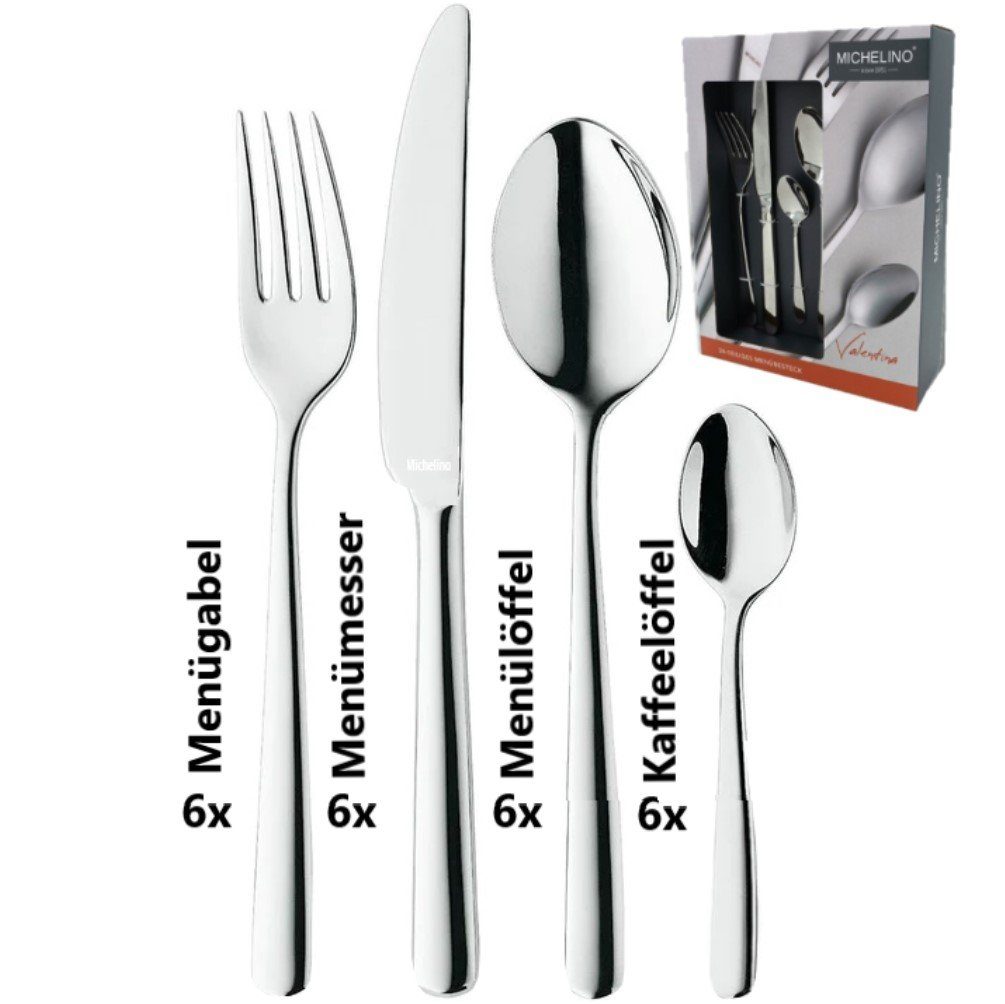 Essbesteck, 6 rostfrei Löffel KESSMANN Menübesteck Messer Geschenkset silber Besteck-Set Besteck-Set Tischbesteck Personen Teilig Gabel silber 24 Edelstahl