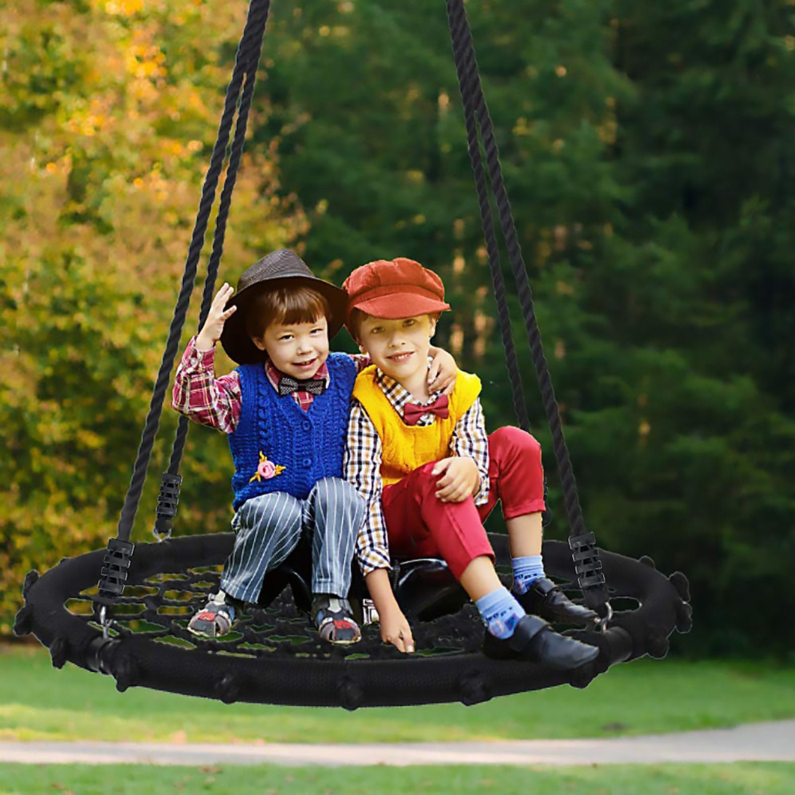 Yorbay Nestschaukel Luftdurchlässige Tellerschaukel mit 300kg Belastung, (100cm/Ø120cm), Outdoor Rundschaukel für Kinder & Erwachsene, Garten, Schwarz