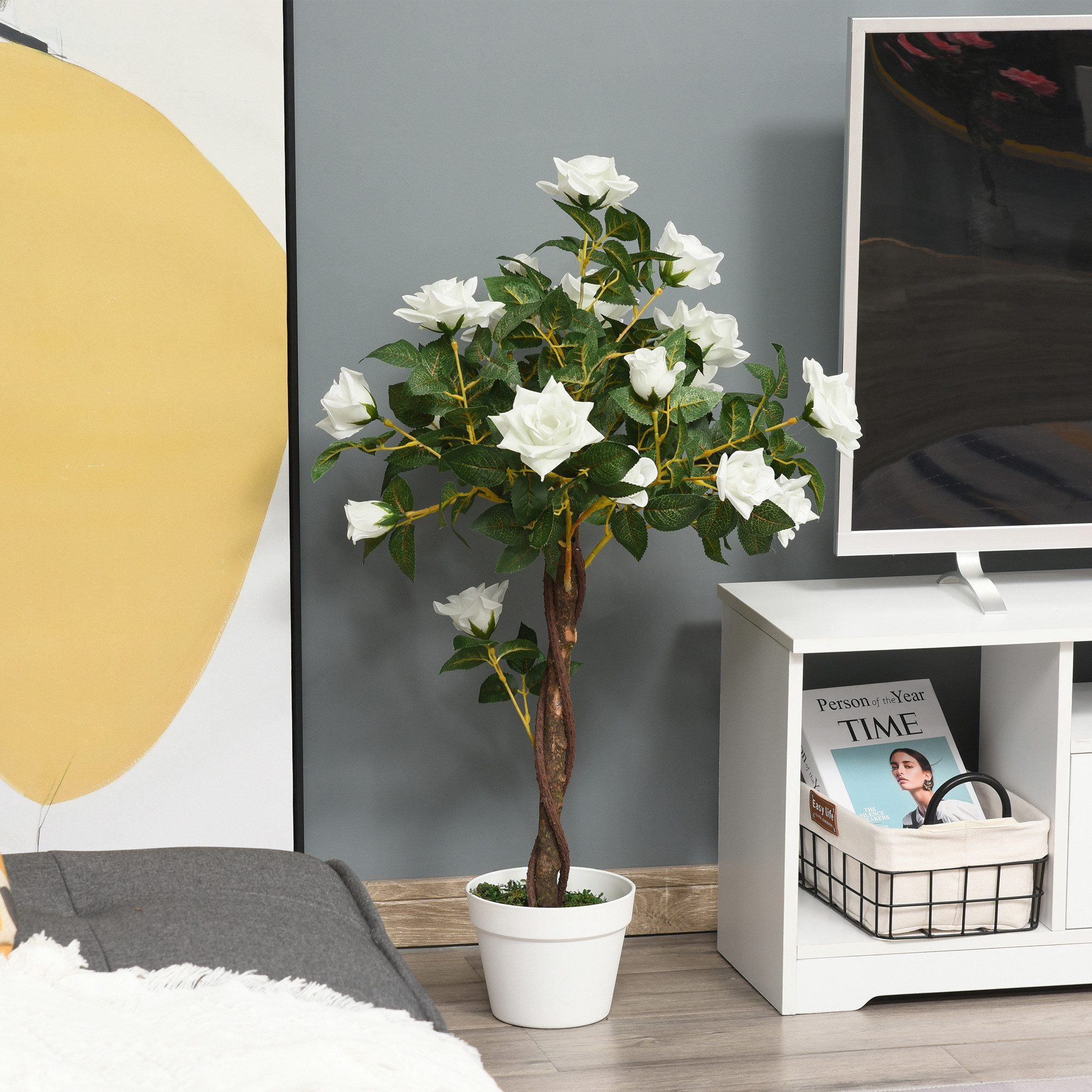 Kunstpflanze künstliche Rosenpflanzen Plastik künstliche Pflanzen mit UV-Schutz Rosenbaum, Outsunny, Höhe 90 cm, Täuschend echte Optik, keine Pflege nötig.