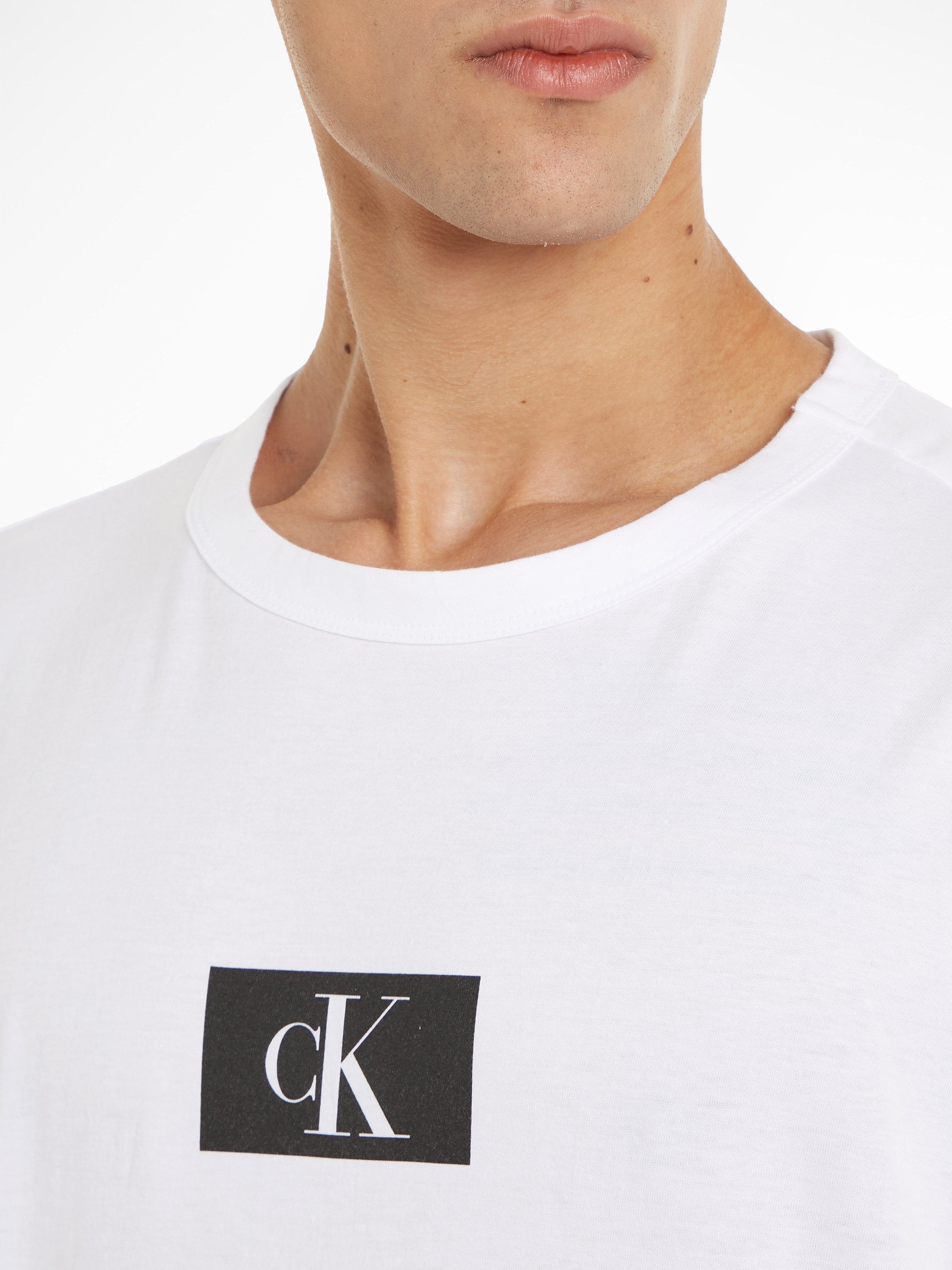 Logodruck Underwear T-Shirt CREW Klein der S/S Brust NECK WHITE mit auf Calvin