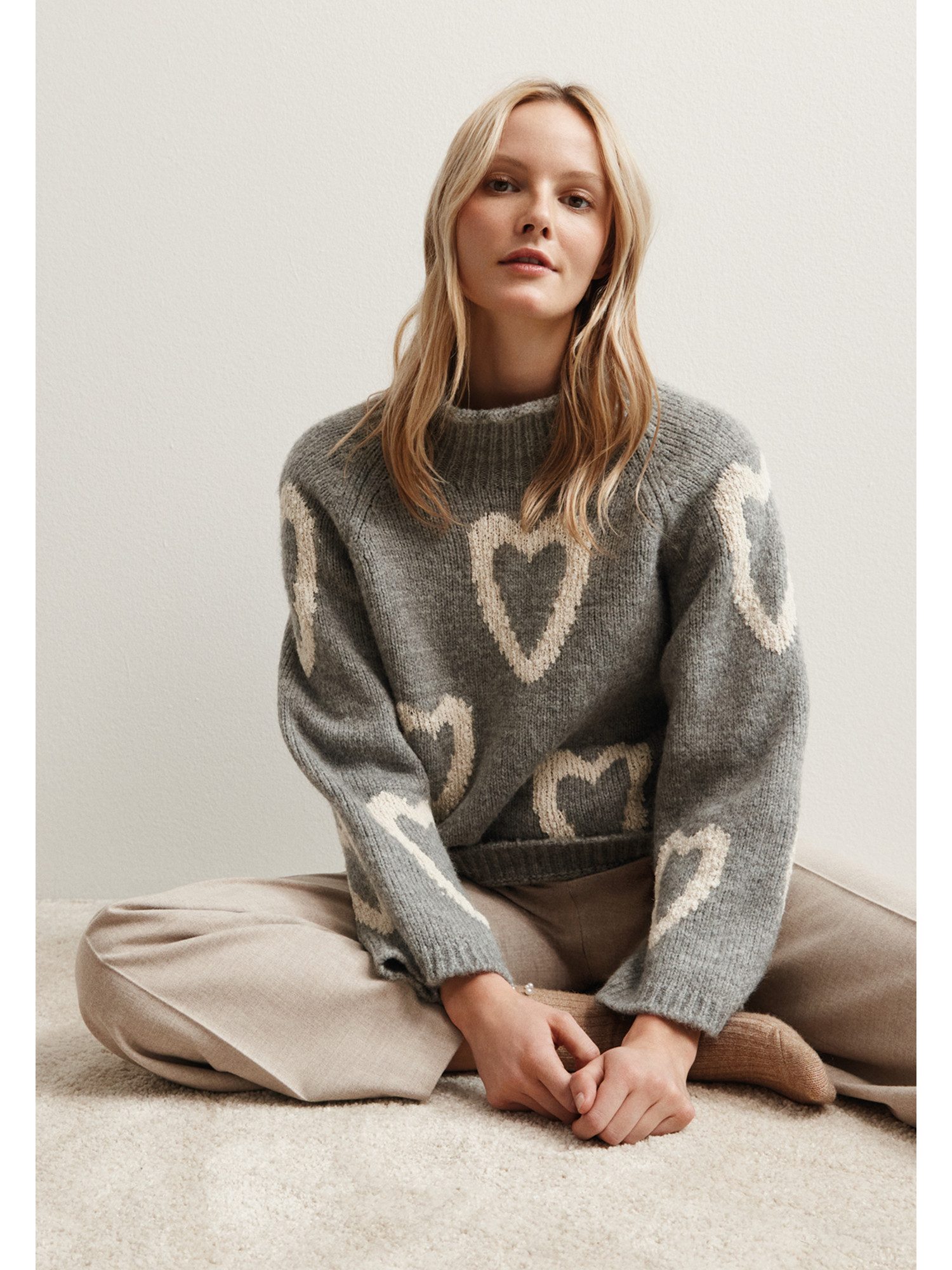 MORE&MORE Rundhalspullover softer Herz-Kuschelpullover günstig online kaufen