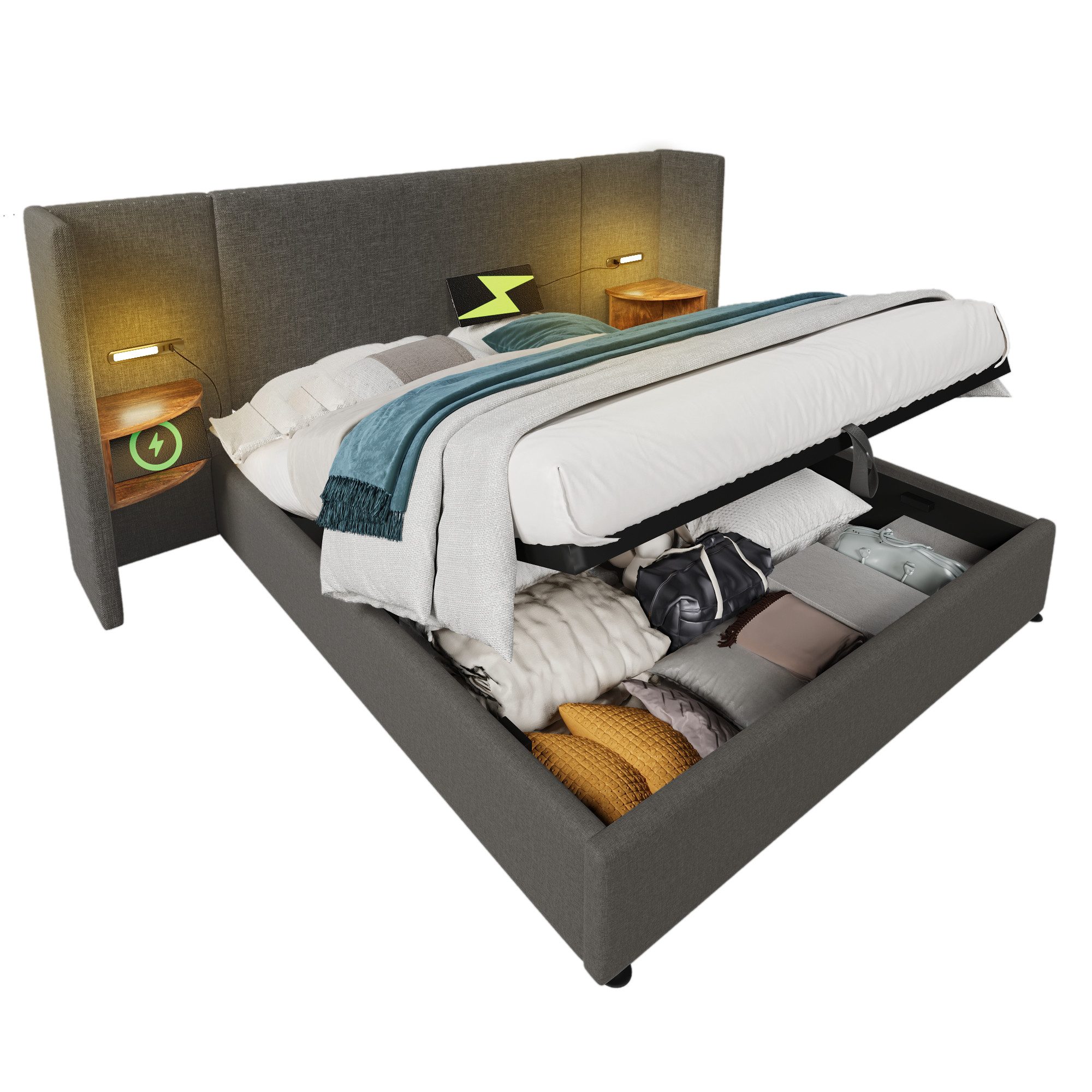 REDOM Polsterbett Hydraulisches Funktionsbett (Struraumbett, Doppelbett, günstig online kaufen