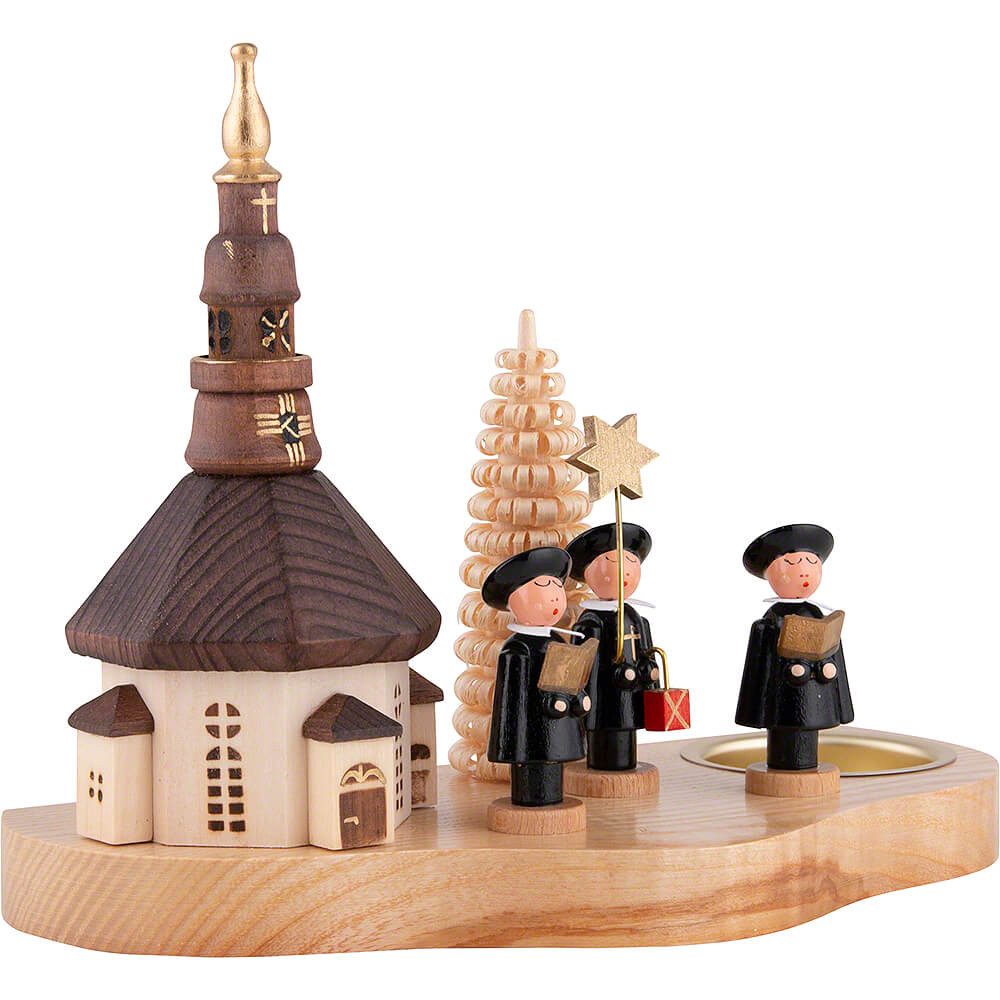 Dregeno Erzgebirge Schwibbogen Teelichthalter mit Seiffener Kirche und Kurrende (12cm) von Dregeno Se
