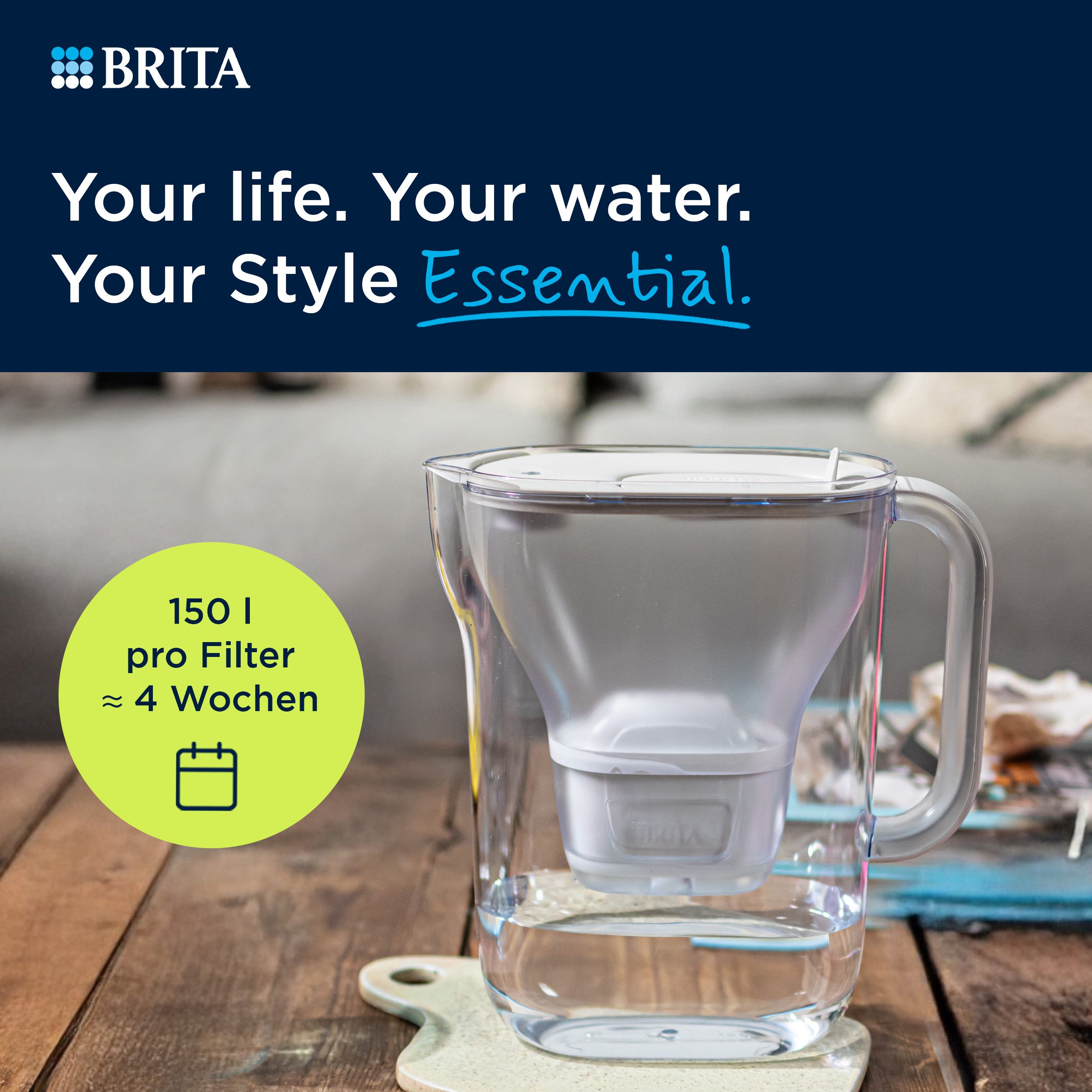 BRITA Wasserfilter Kanne MAXTRA Style Essential weiß (2,4l), 4x Extra Kalkschutz Filter, Filterkanne mit Filterwechselanzeige, Kalkfiltration & Geräteschutz – Bild 2 von 5