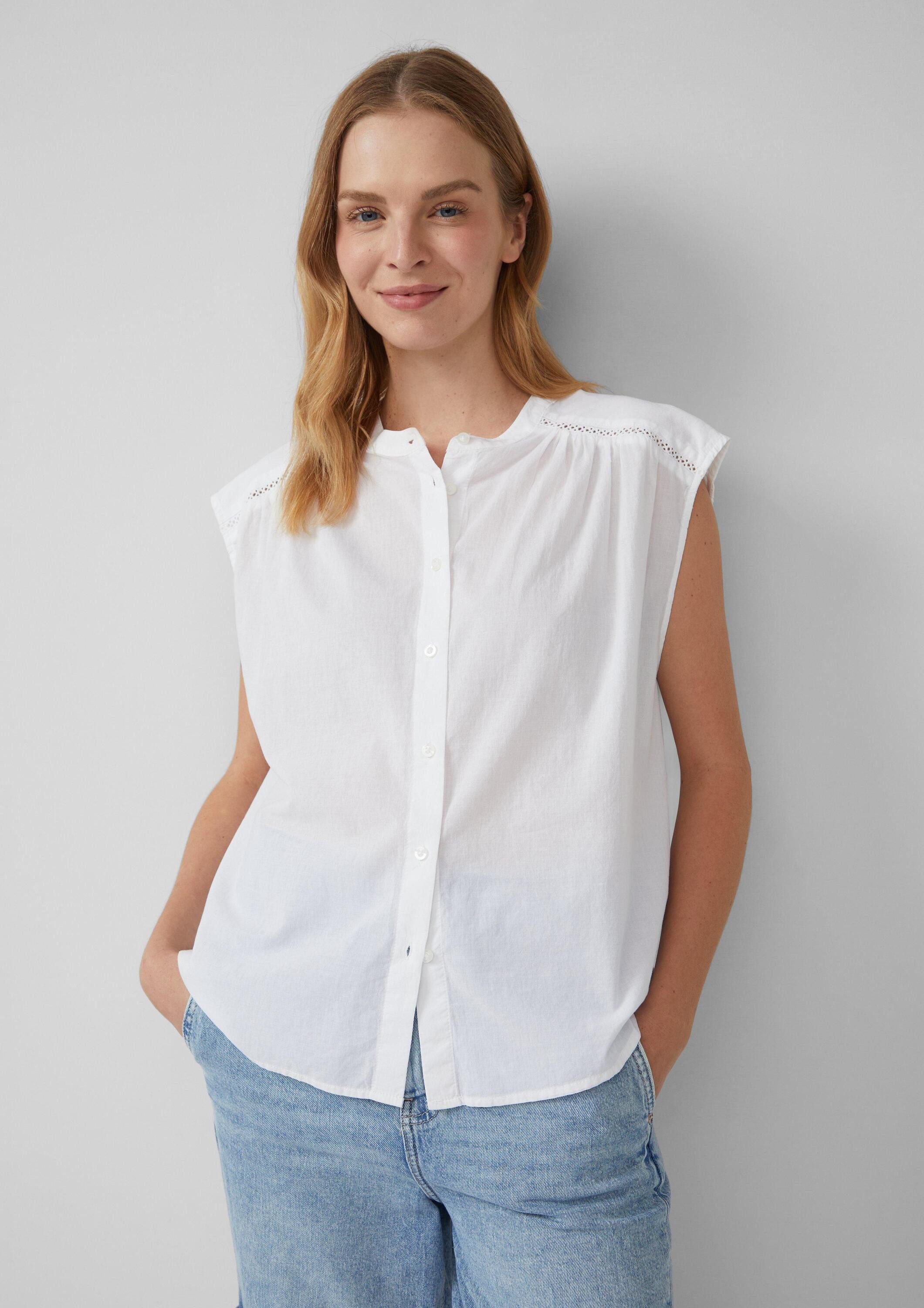 s.Oliver Blusentop Bluse Weites Blusentop mit Raffung und Spitzen-Detail günstig online kaufen