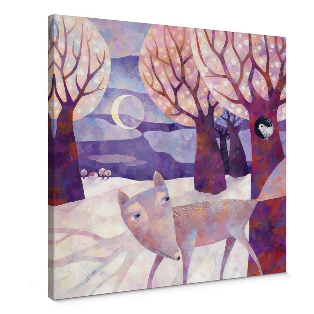 K&L Wall Art Leinwandbild Leinwandbild Baby Kinderzimmer Blanz Winter Wunderland Wald, Wanddeko Holz Bilderrahmen