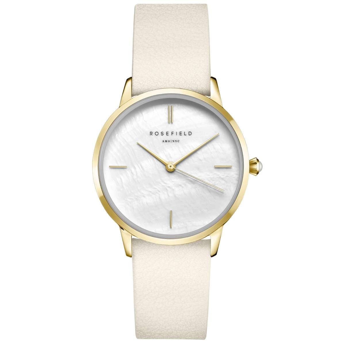 ROSEFIELD Quarzuhr RMBLG-R04, Damenuhr Pearl Edit mit Lederband Goldfarben