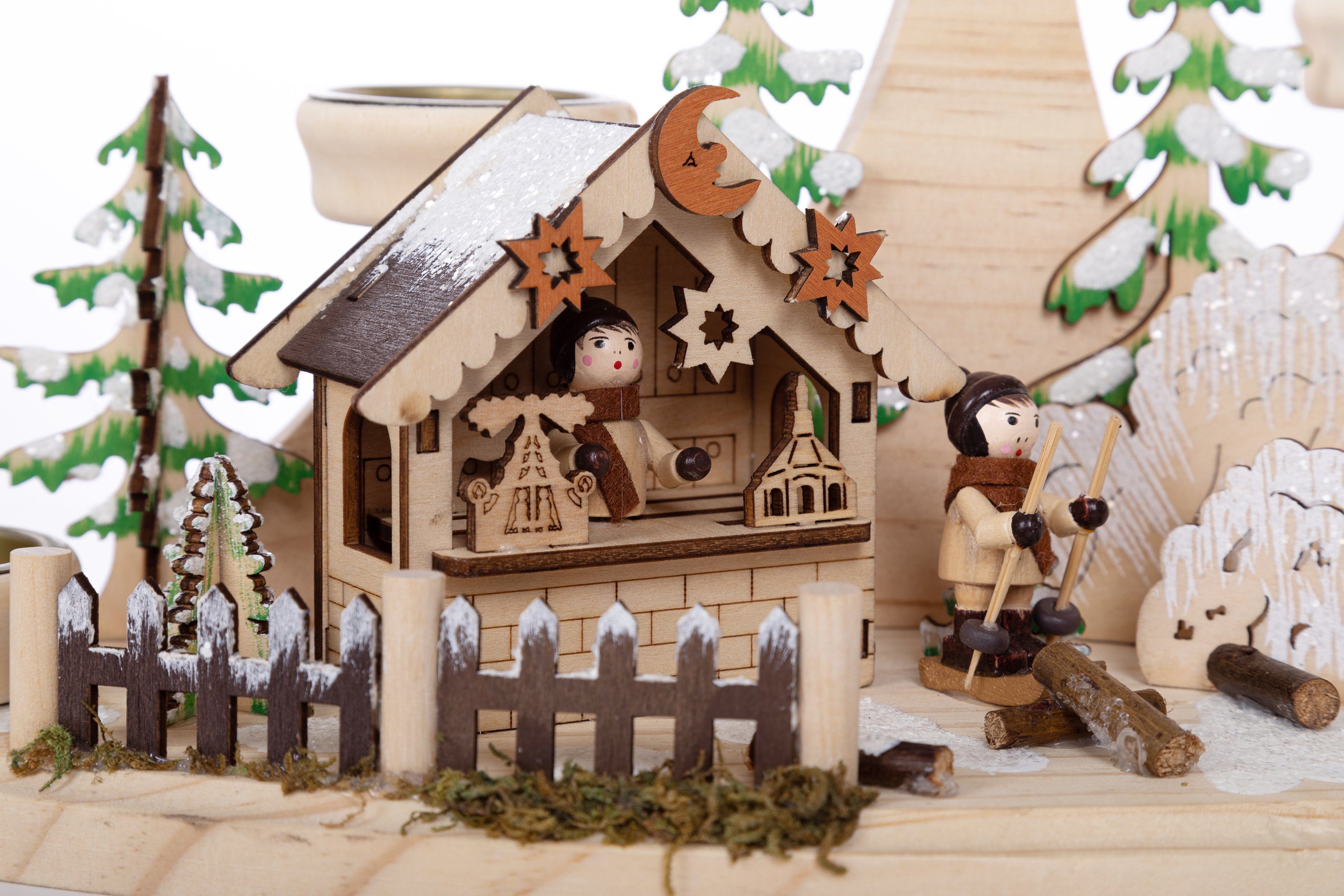 OTTO home Teelichthalter Weihnachtsdeko, 16,5 cm breit (1 St), Winterlandschaft aus Holz, mit 4 Teelichthaltern – Bild 3 von 5