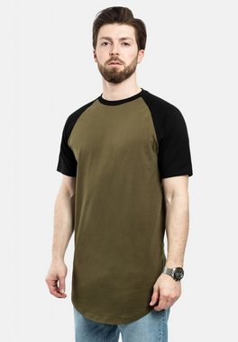 Blackskies T-Shirt Round Baseball Kurzarm Longshirt T-Shirt Olive-Schwarz Medium