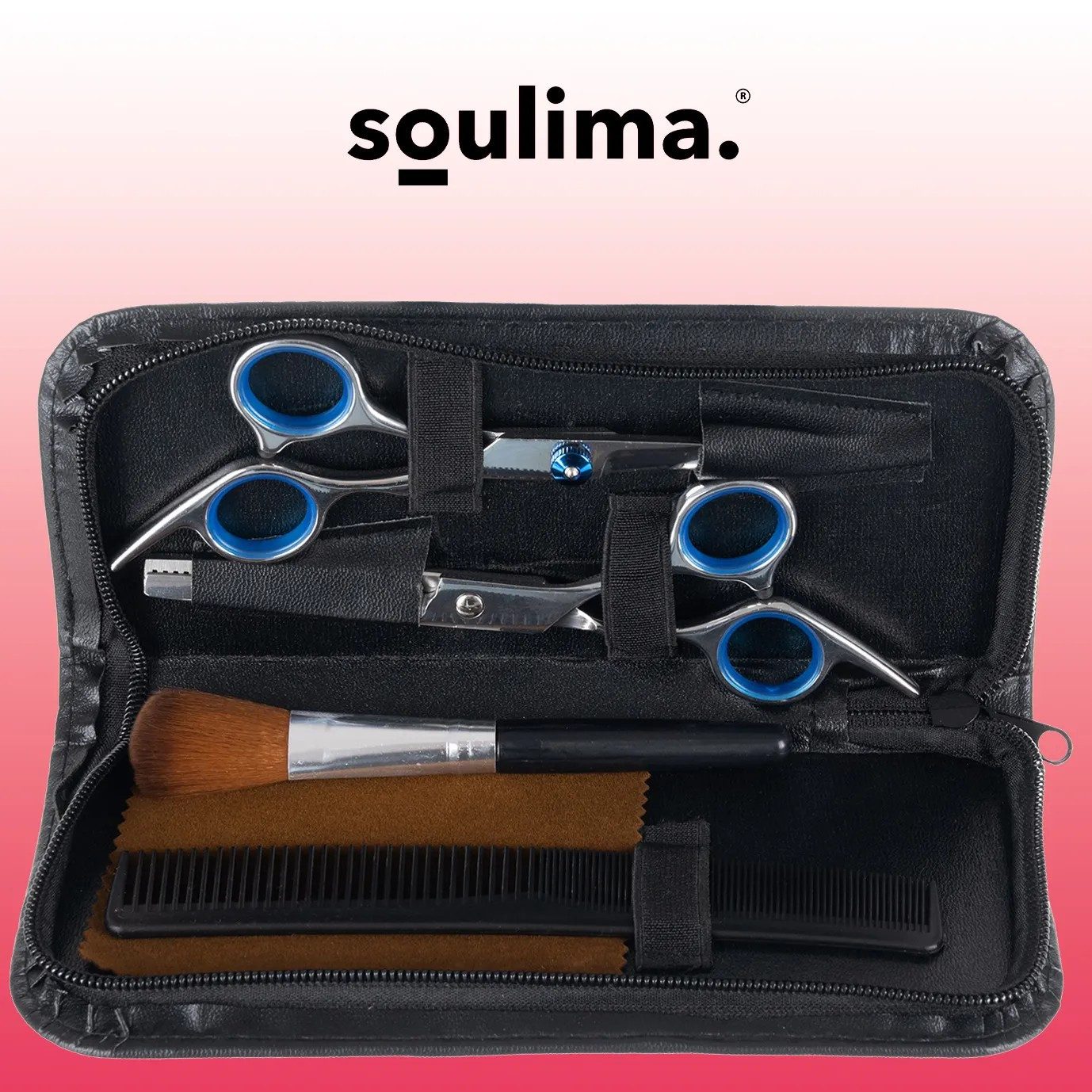soulima Haarschere Friseurschere Effilierschere Haarschneideset, (Spar-Set, 2-tlg., 15 cm scharf), Friseurschere, Effilierschere, Etui, 7-teilig
