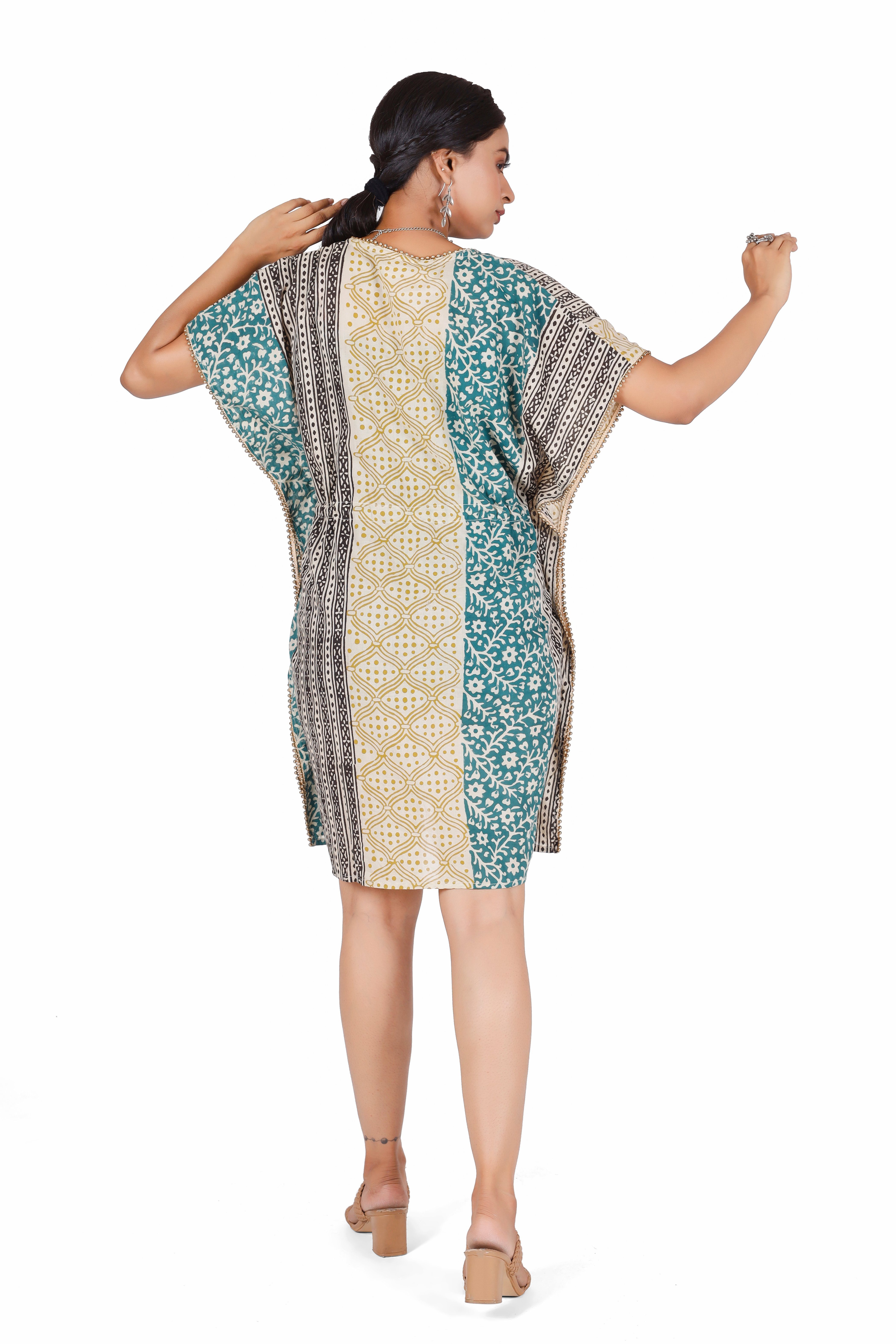 Guru-Shop Longbluse Leichter Kaftan mit Perlenbordüre, günstig online kaufen
