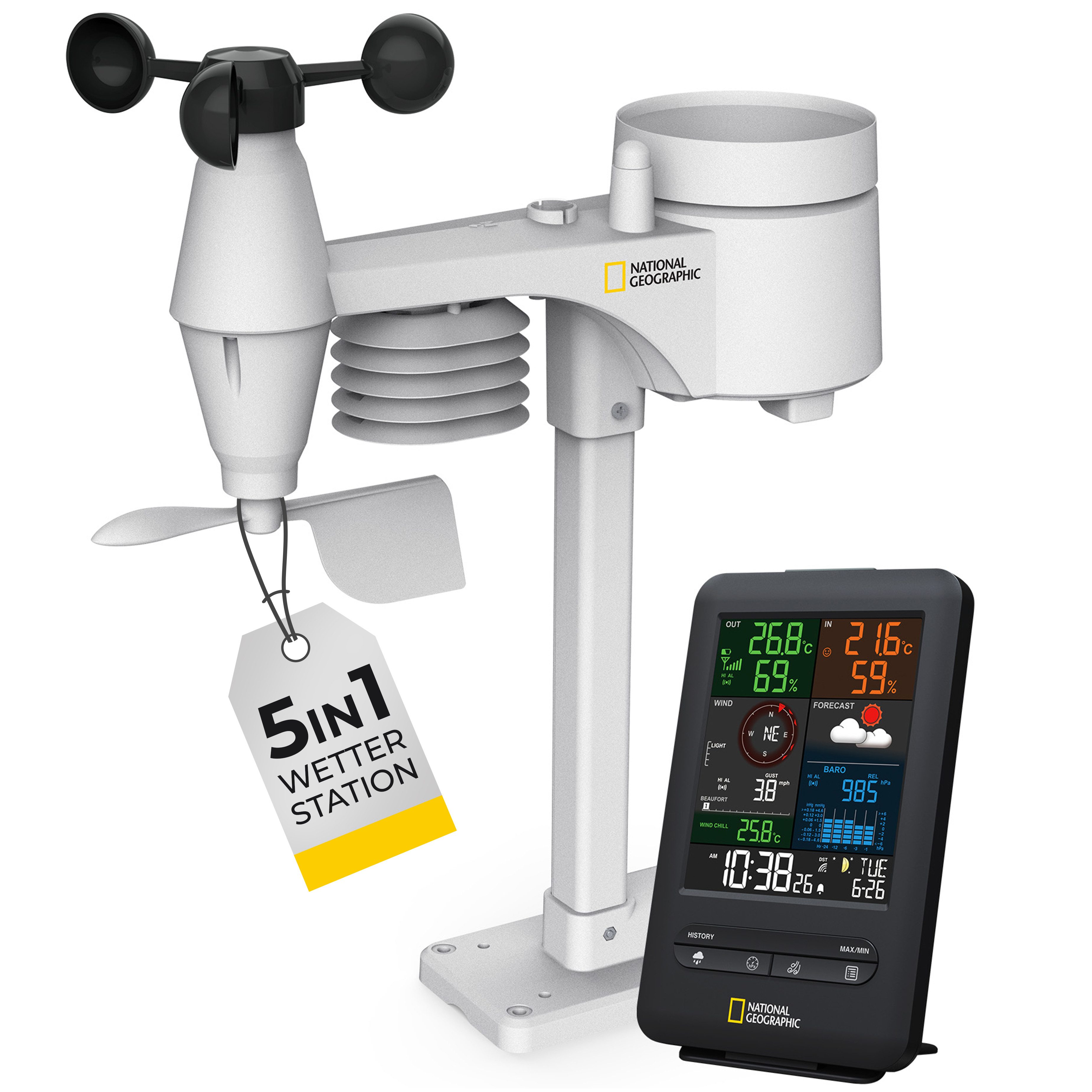 Wetterstation NATIONAL GEOGRAPHIC Colour-Display-Funk-Wetterstation 5-in-1