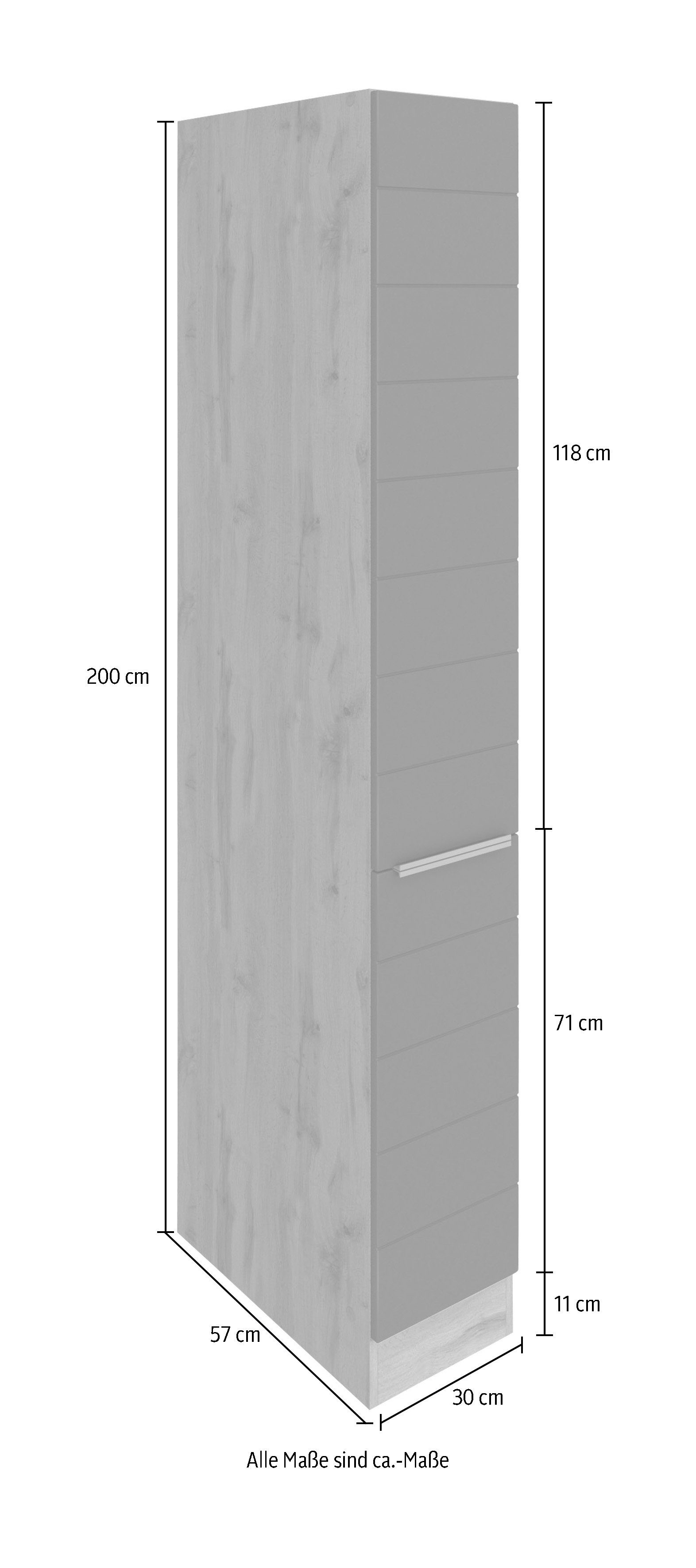 HELD MÖBEL Apothekerschrank Luhe 30 grau mit | wotaneiche MDF-Fronten Matt/wotaneichefarben waagerechter Lisene hochwertige cm breit