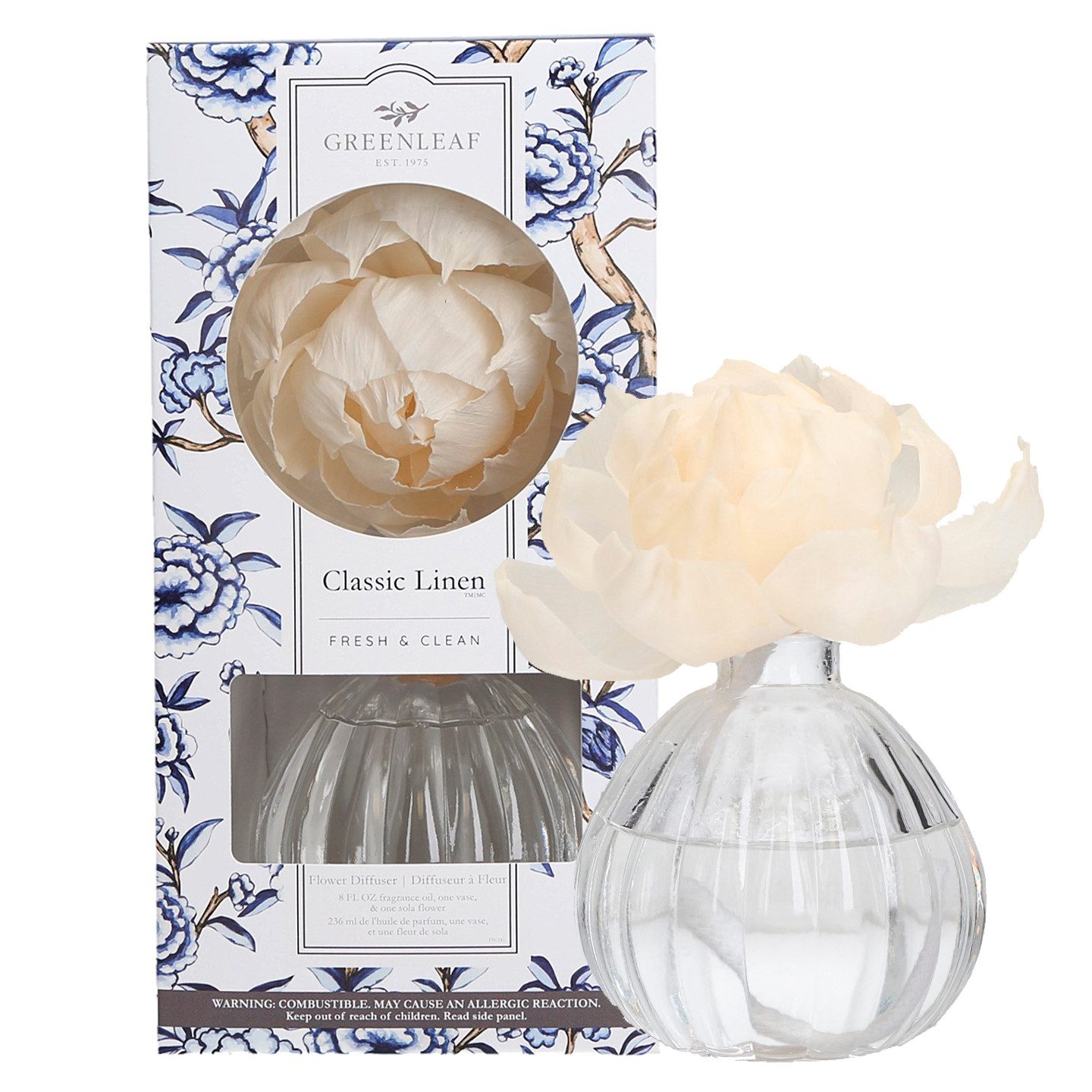 Greenleaf Raumduft Classic Linen 236 ml (1-St), Diffuser mit Docht und Blume als Duftträger
