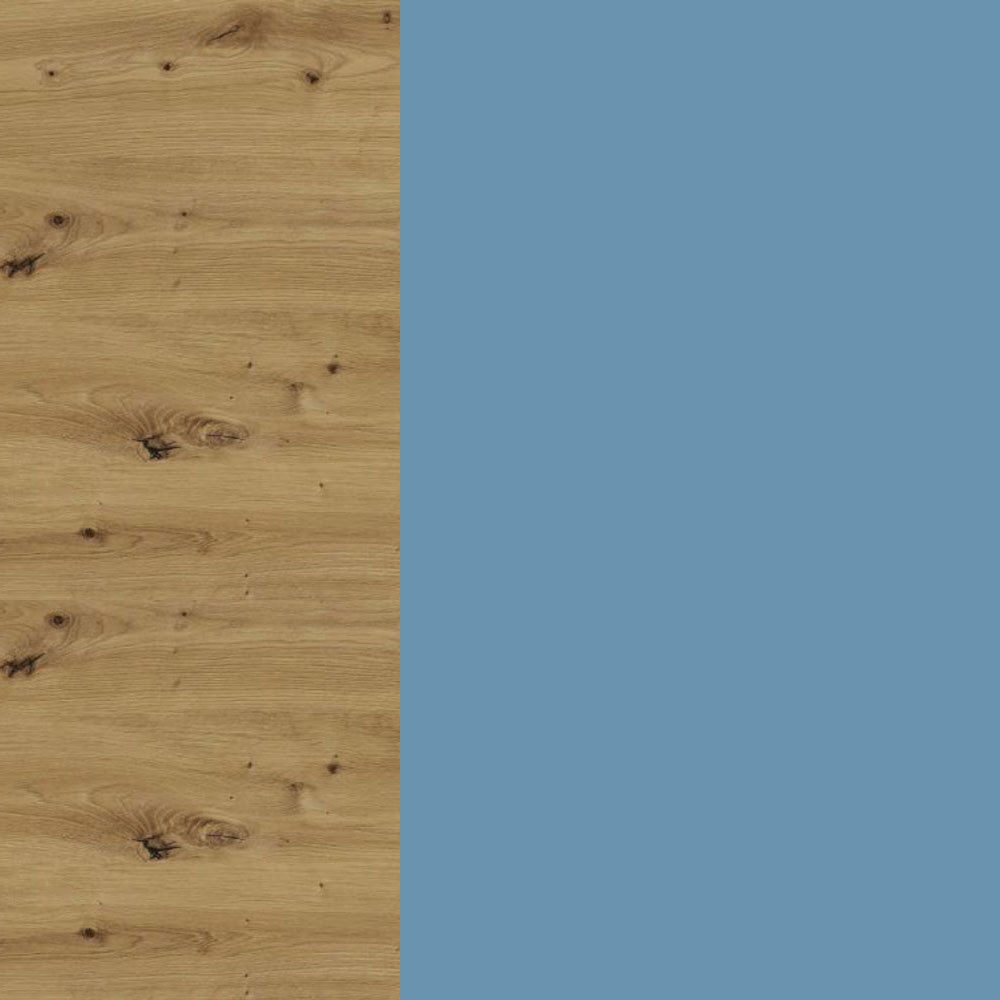 Feldmann-Wohnen Faltlifthängeschrank Bari (W8B/90-AV, 2-geteilte Hochfaltklappe, 2 Einlegeböden, 1-St., moderne Kassettenoptik, lackierte Fronten) 90x32,5x72cm Eiche Artisan / RAL 5024 pastellblau