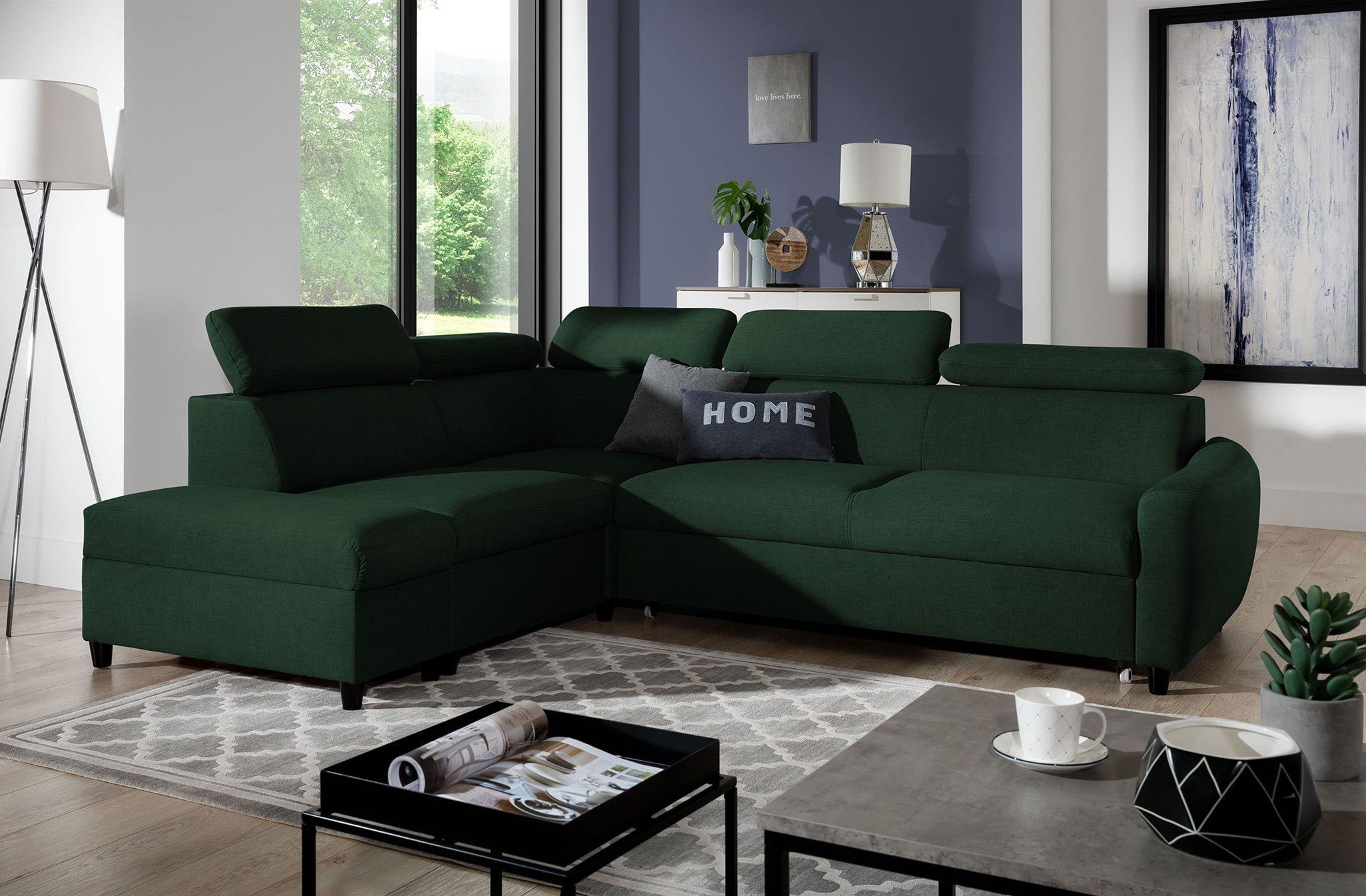 Fun Möbel Ecksofa Schlafsofa Sofa Ecksofa ANTON Velourstoff Esito, inkl. 2 Bettkästen und Schlaffunktion, Rundumbezug