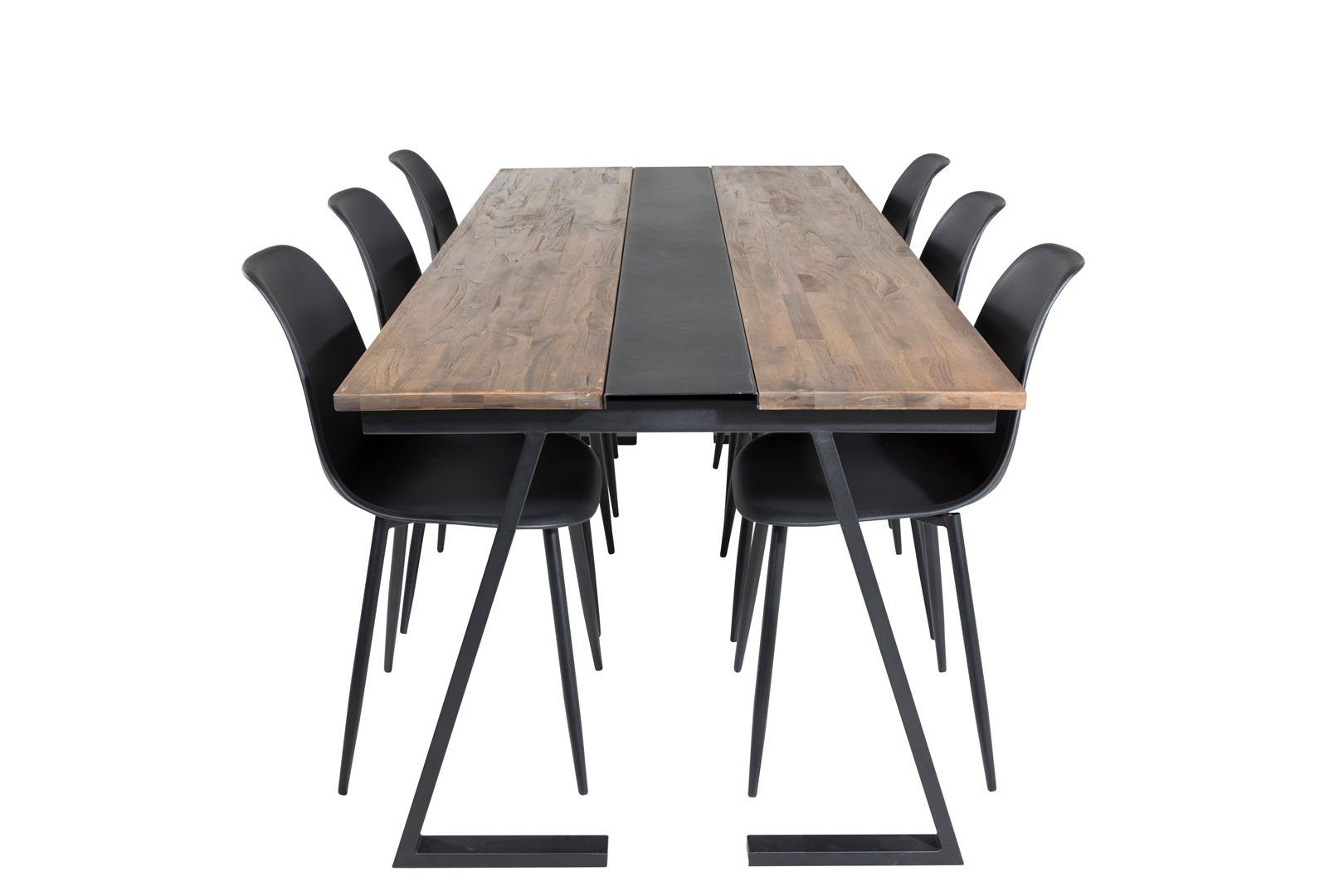 ebuy24 Essgruppe Jakarta Essgruppe Esstisch Teak und 6 Polar Esszim, (7-tlg) Schwarz