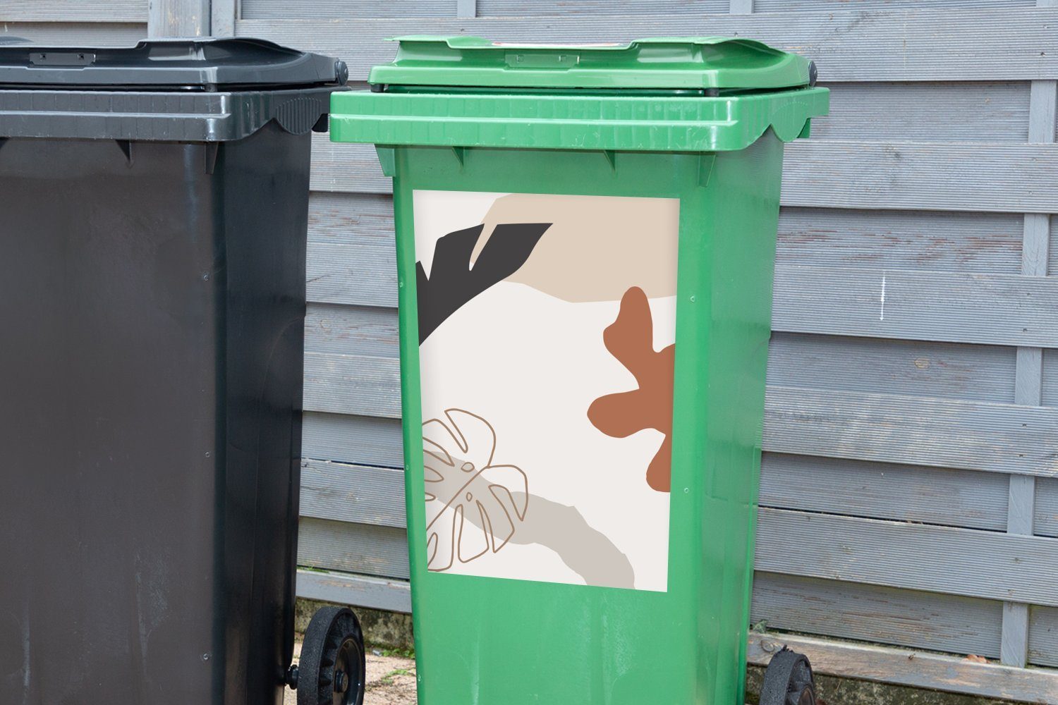 MuchoWow Wandsticker Sommer Sticker, Abfalbehälter (1 - Weiß Container, St), - Farbe - Blätter Mülleimer-aufkleber, Mülltonne