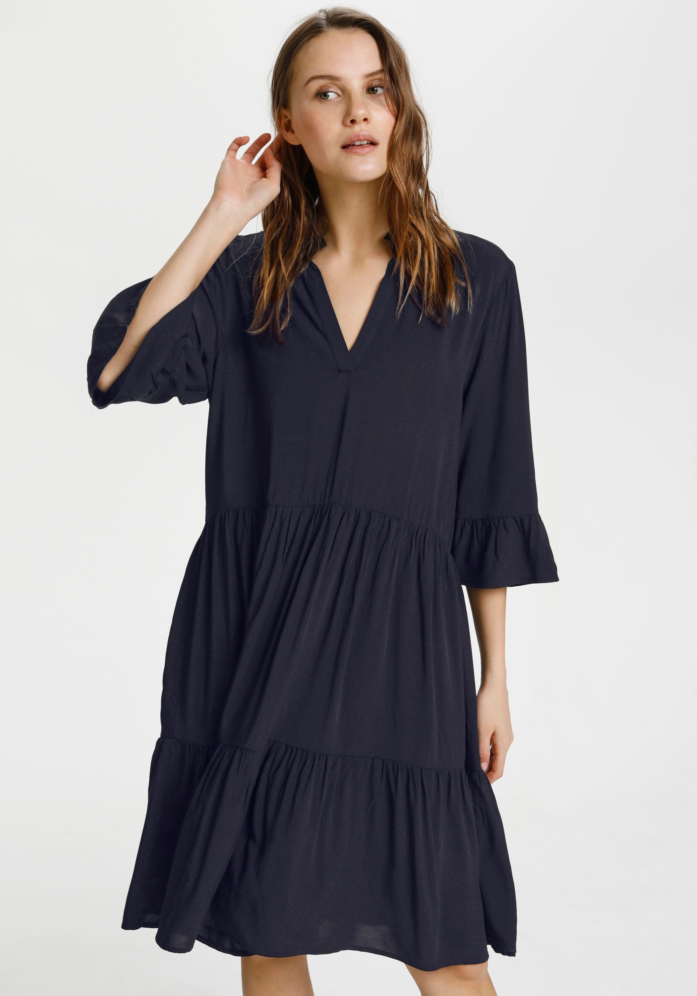 Saint Tropez Blusenkleid EdaSZ SOLID Sommerkleid, mit Volants und Raffungen günstig online kaufen