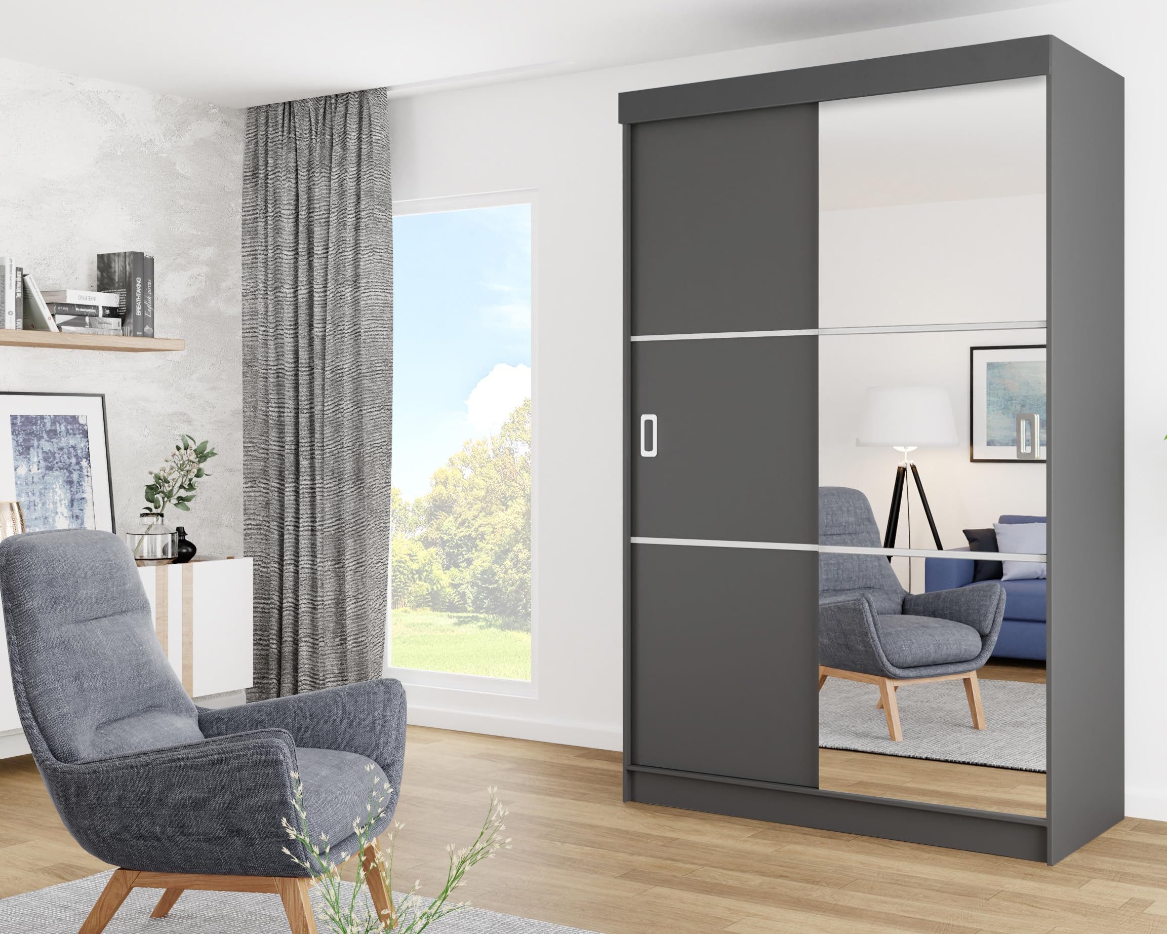 KIER FURNITURE Schwebetürenschrank Schrank Schlafzimmer BILL, Kleiderschränke – 138x205x59 cm