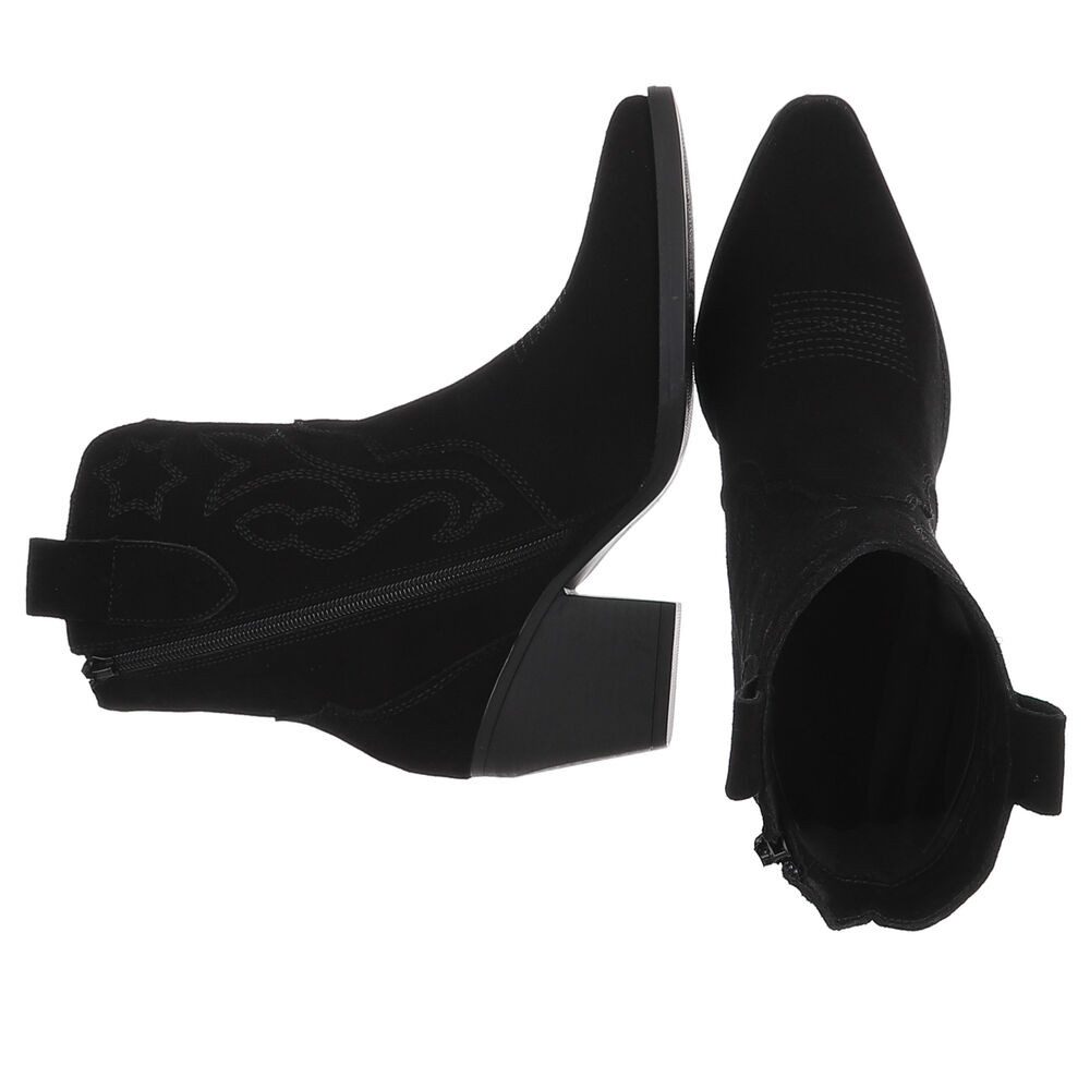 Ital-Design Damen Westernstiefel Echtleder mit Blockabsatz Westernstiefelette (92002358) Blockabsatz Stiefeletten in Schwarz