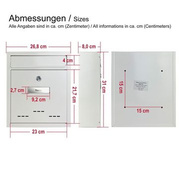 TÄGA Wandbriefkasten TÄGA TG-2218 Briefkasten mit Sichtfenster, DIN A4 Einwurf, DIN A4 Einwurf