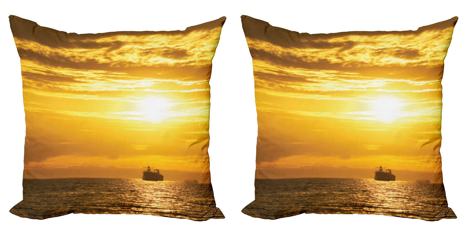 Kissenbezüge Modern Accent Doppelseitiger Digitaldruck, Abakuhaus (2 Stück), Nautisch Schiff auf Ozean-Sonnenaufgang
