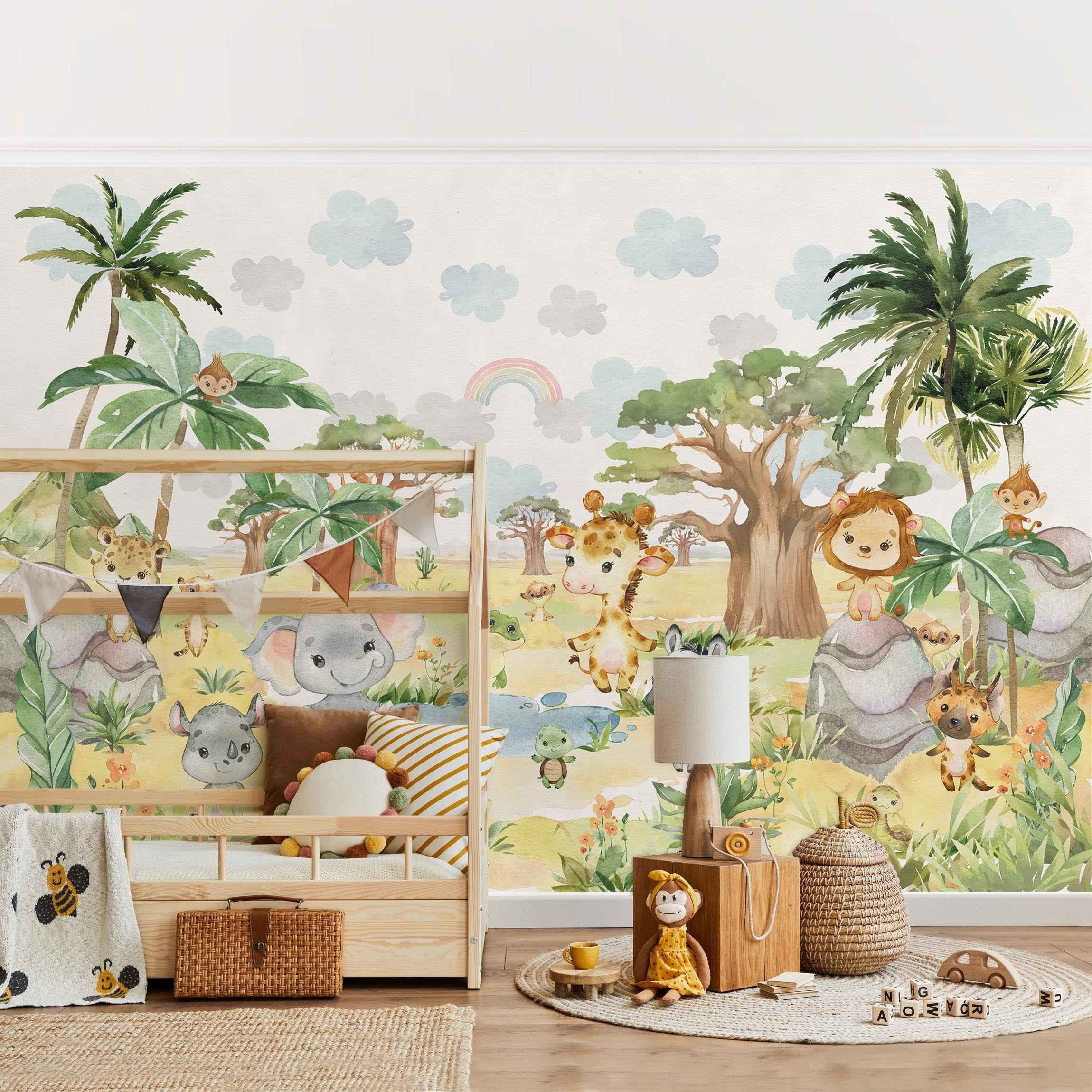 Bilderdepot24 Kindertapete Wilde Savanne Aquarell Illustration günstig online kaufen