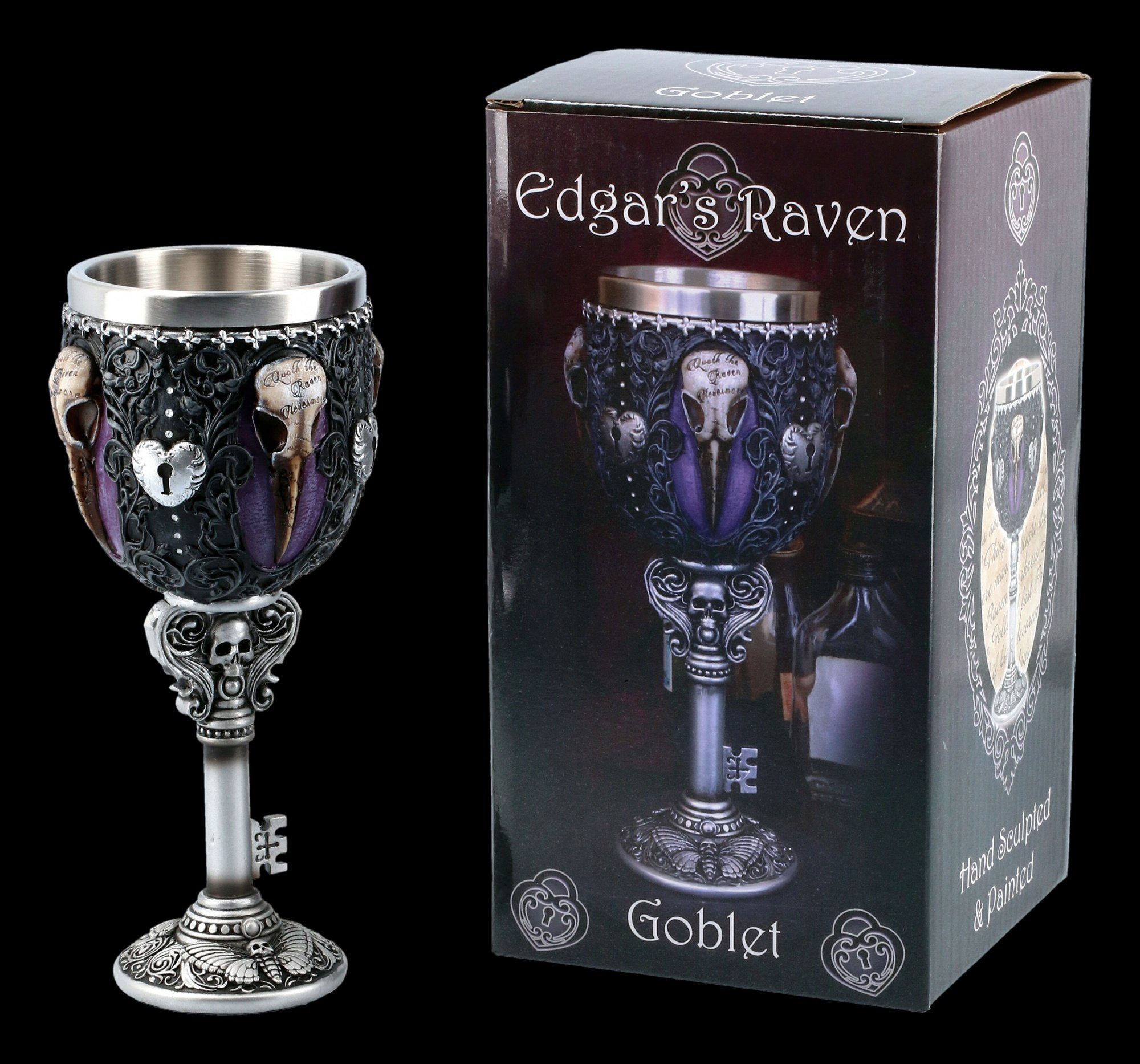 Figuren Shop GmbH Becher Gothic Kelch - Edgars Rabe - Nemesis Now, Kunststein (Polyresin), Edelstahl