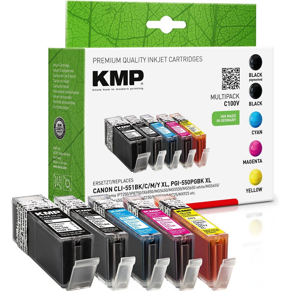 KMP 1 Tinten-Set C100V für Canon PGI-550XL BK / CLI-551XL BK/C/M/Y Tintenpatrone (1 Farbe + 4 Farben) | Tintenpatronen