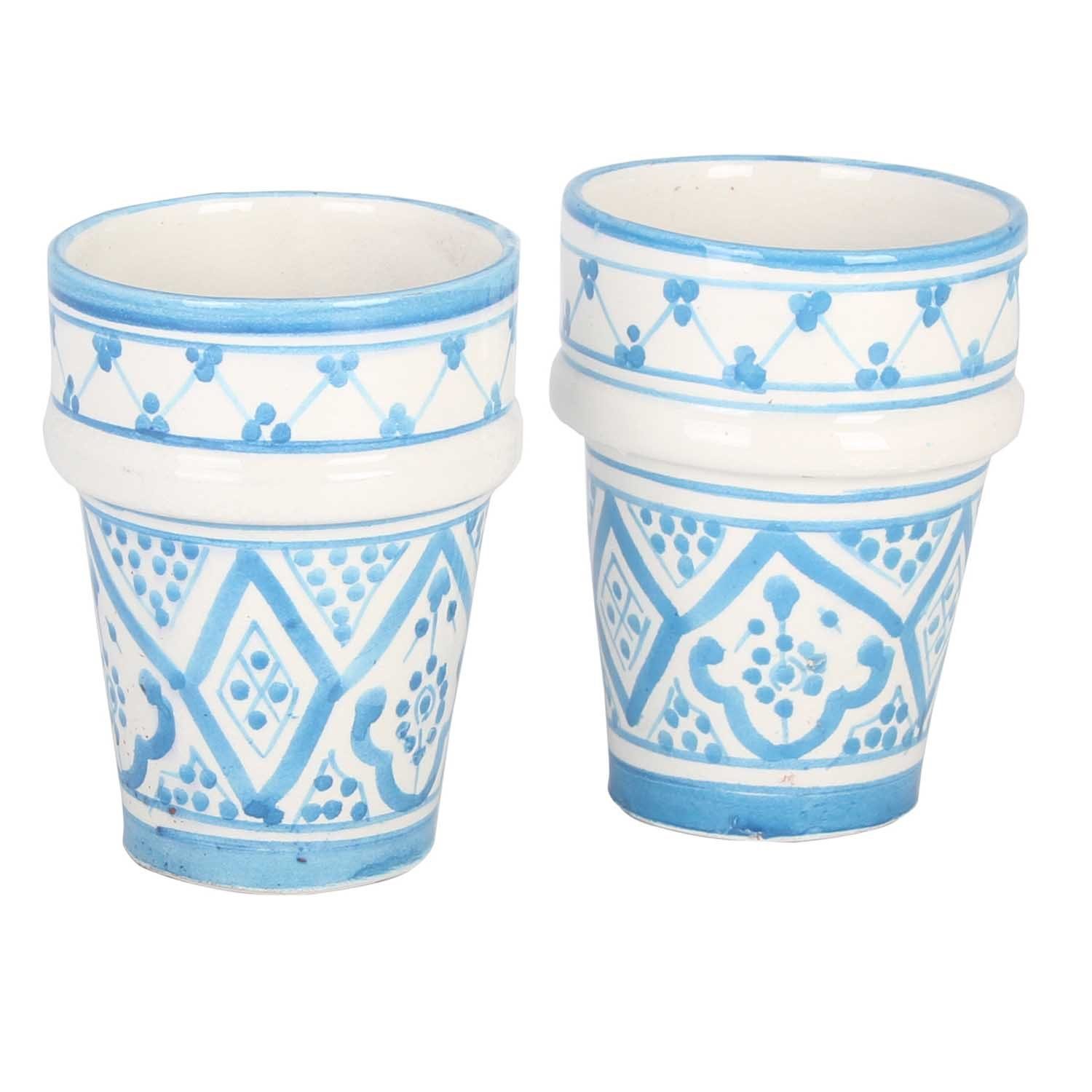 Moro Casa Becher, handbemalter Tasse aus Sakina, Keramik, Kunsthandwerk Weihnachtsdeko Hellblau Marokkanische Tasse Tasse Keramik Marokko,