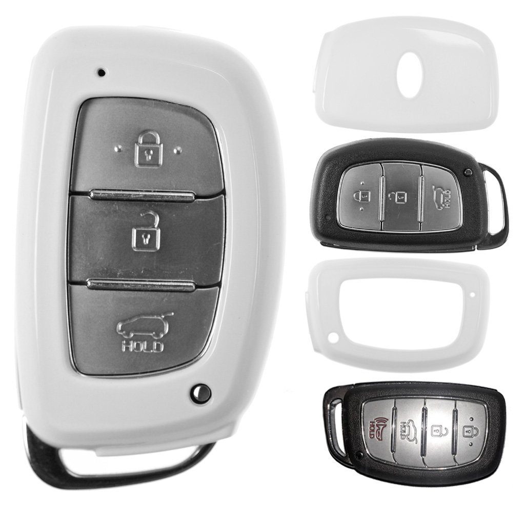 mt-key Schlüsseltasche Autoschlüssel Hardcover Schutzhülle Weiß, für Hyundai  i10 i20 ix35 Kia Ceed Soul Sportage KEYLESS SMARTKEY