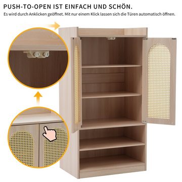 Merax Highboard mit Polyrattan-Tür, mit verstellbaren Einlegeböden, Schuhschrank Landhausstil