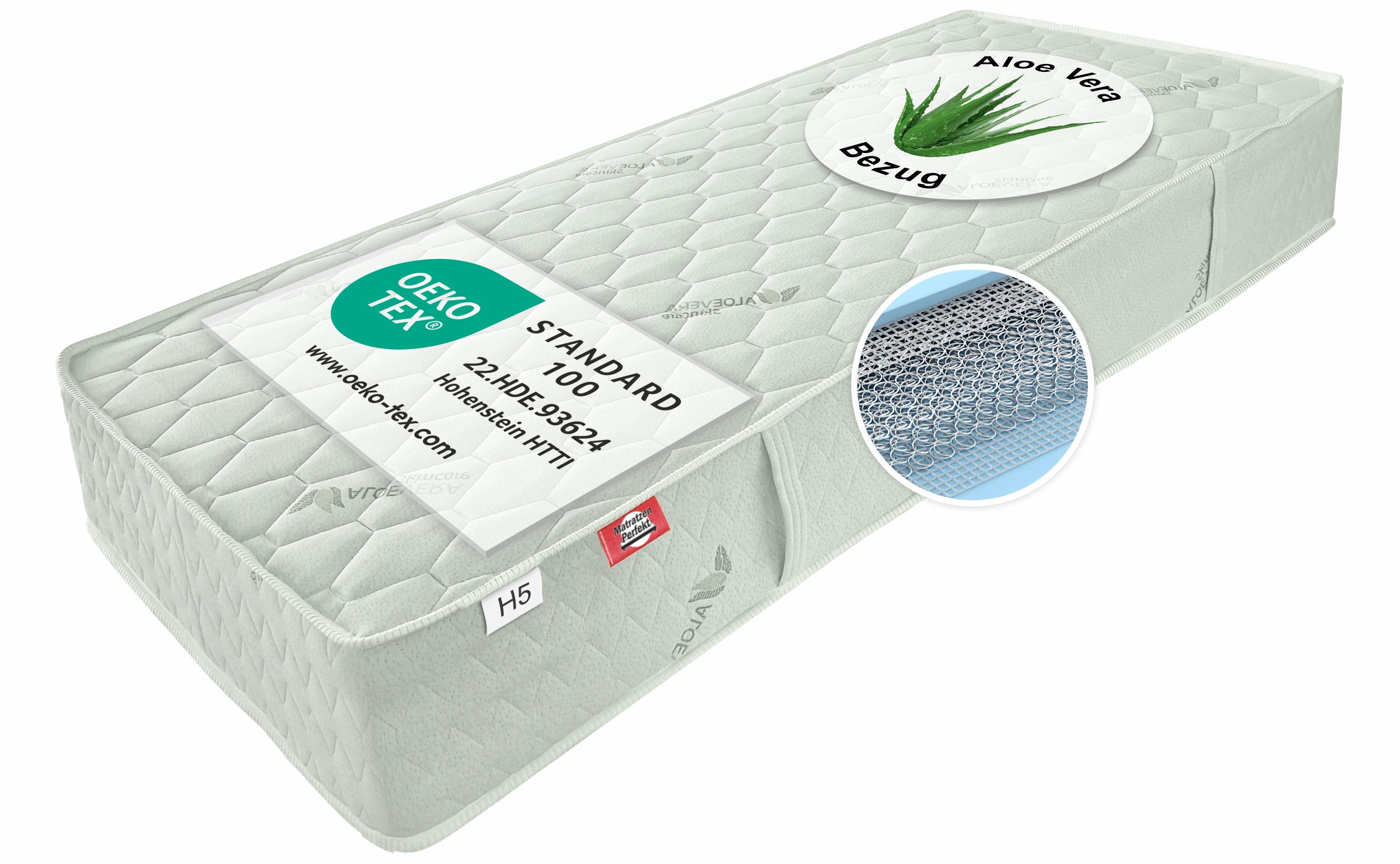 Federkernmatratze Smaragd XXL H5 Extra FEST bis 250 Kg belastbar in 90x200 bis 180x200, Matratzen Perfekt, 27 cm hoch, Matratze mit Bandscheibengerechtem Bonell Federkern