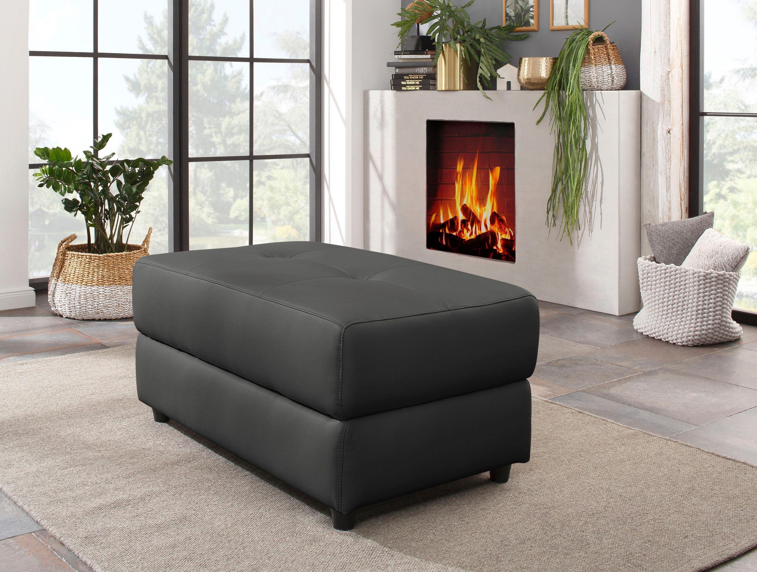 loft24 Pouf Carla - Polsterhocker Fußhocker Sitzhocker, Fußhocker, Hocker, Lederoptik, Breite 105 cm