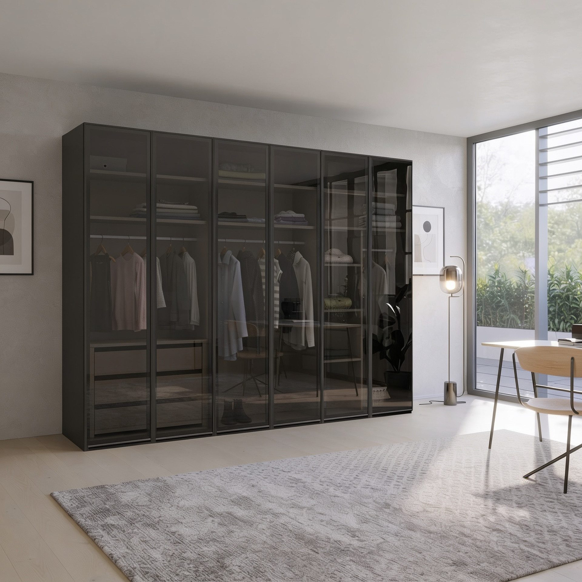 Palms-Store Kleiderschrank Athen mit 6- Glasrahmentüren inkl. Zubehör Set (Spar-Set) Breite: 300cm, Tiefe: 62cm, Höhe: 218cm