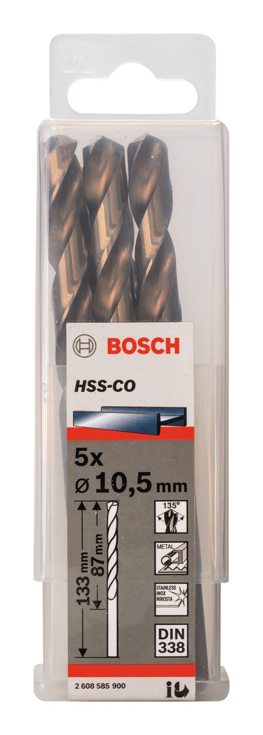 Stück), mm - BOSCH 133 87 10,5 (DIN x x HSS-Co Metallbohrer, 5er-Pack - 338) (5