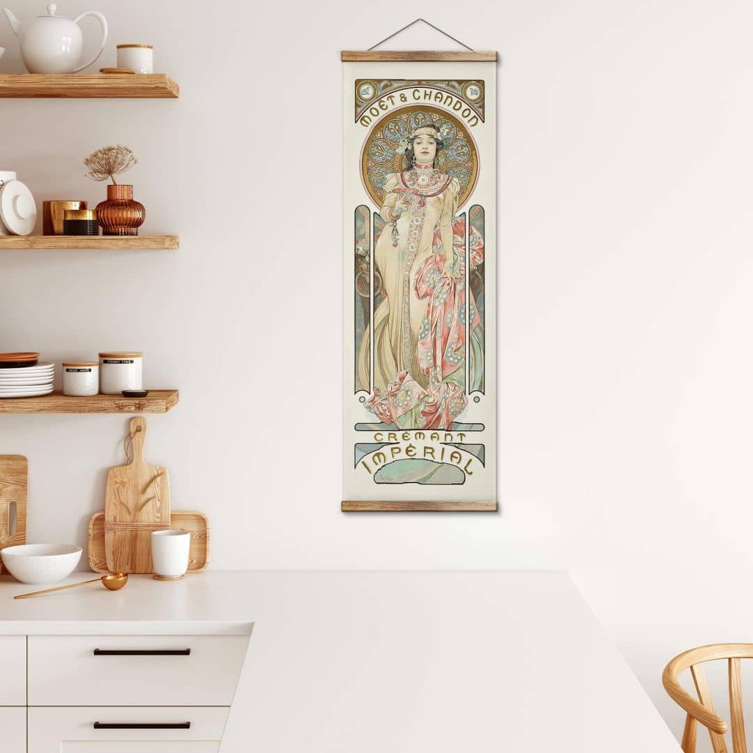 K&L Wall Art Leinwandbild Vintage Stoffbild Poster Mucha Moët Chandon Dry Imperial Deko, Jugendstil Kunstdruck Banner ohne Zubehör