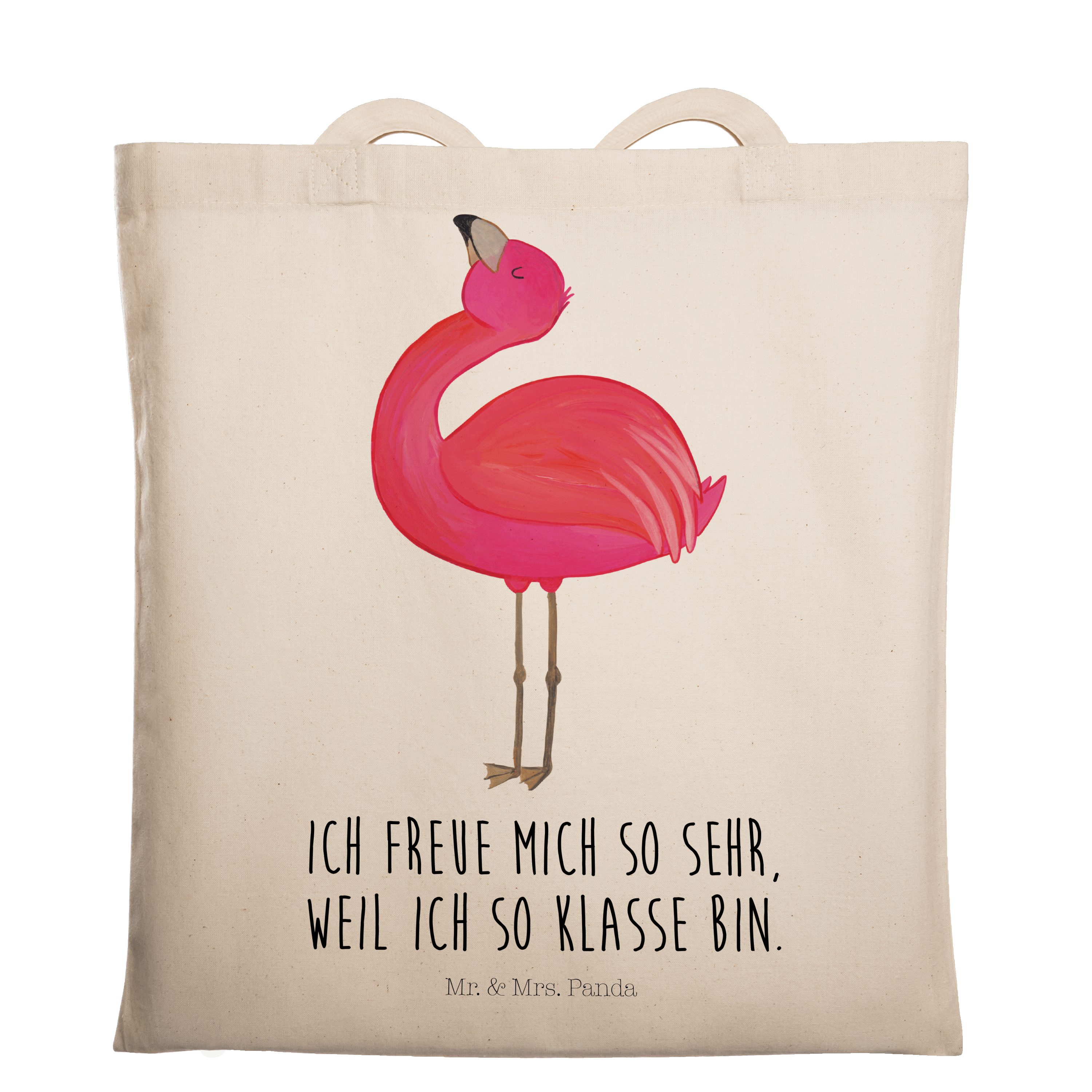 Mr. & Mrs. Panda Tragetasche Flamingo stolz - Transparent - Geschenk, Mama, Einkaufstasche, Stoffb (1-tlg)