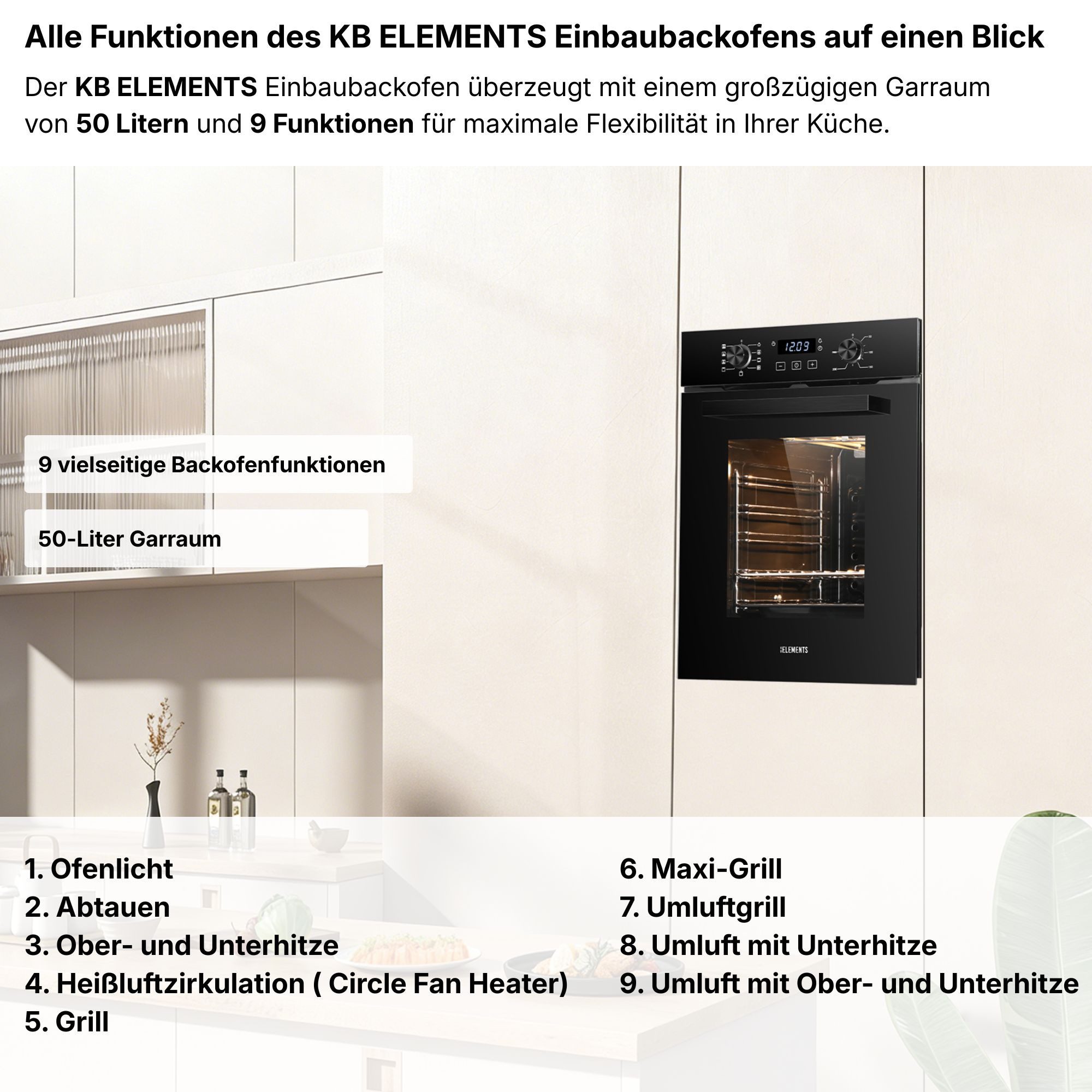 KB Elements Backofen-Set Einbaubackofen 45 cm breit mit 2-Zonen Induktionskochfeld 29cm, AQUA CLEAN, Schuko Stecker Anschuß, Flexzone, Warmhaltefunktion