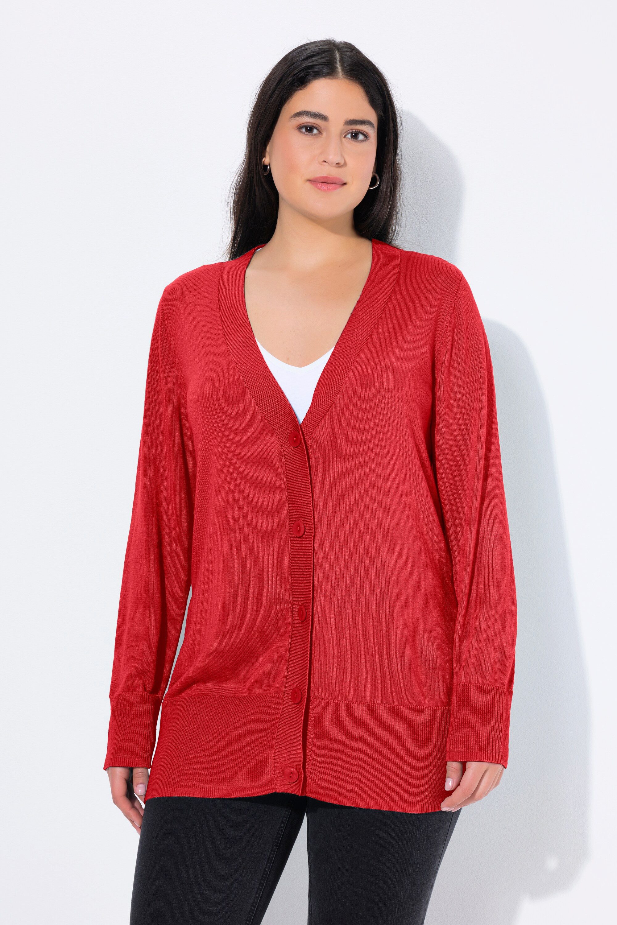 Ulla Popken Strickjacke Strickjacke V-Ausschnitt Knopfleiste Feinstrick günstig online kaufen